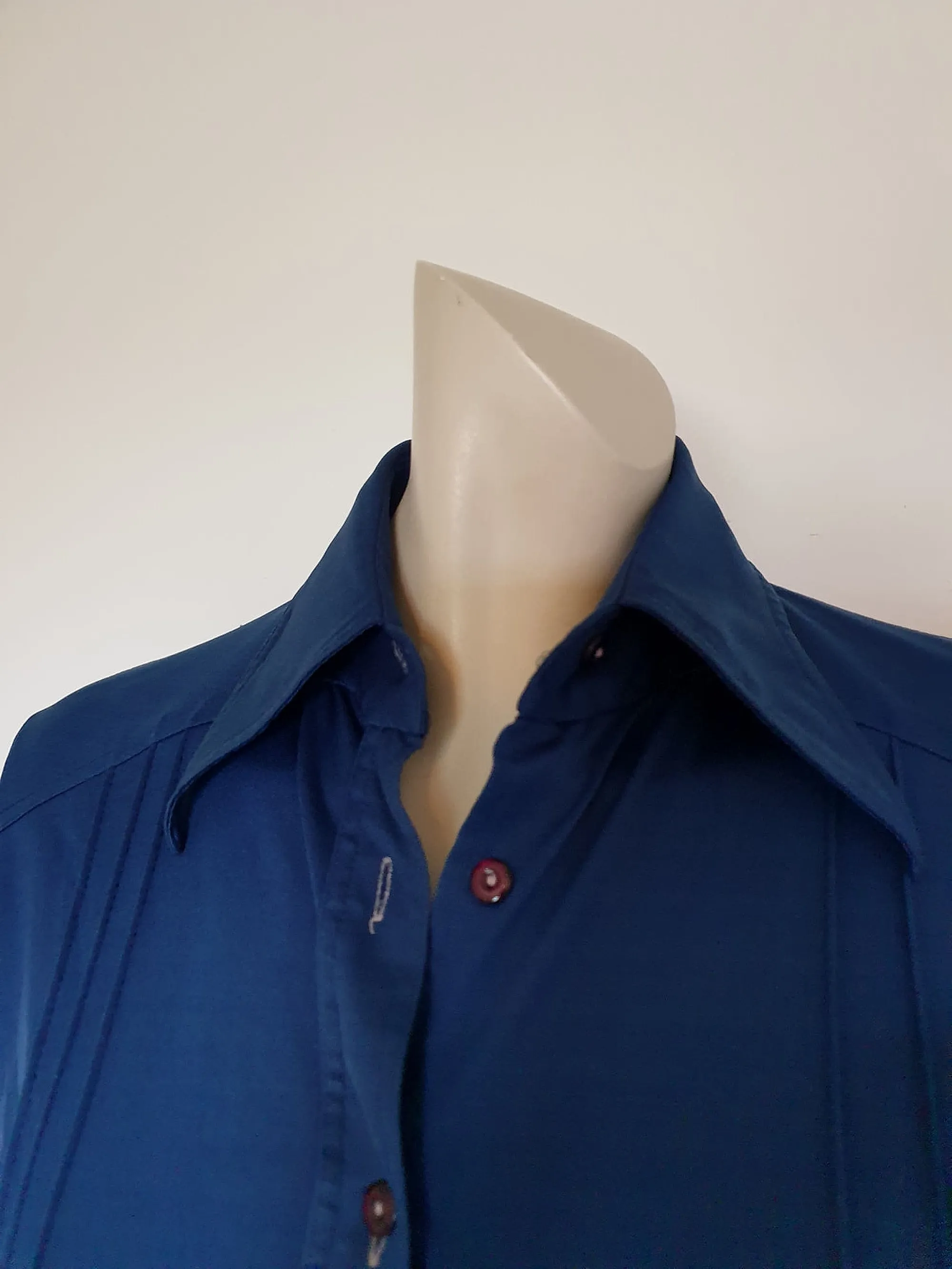 1970s Blue Stretch Body Shirt - M