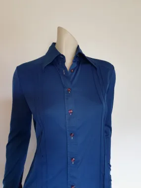 1970s Blue Stretch Body Shirt - M
