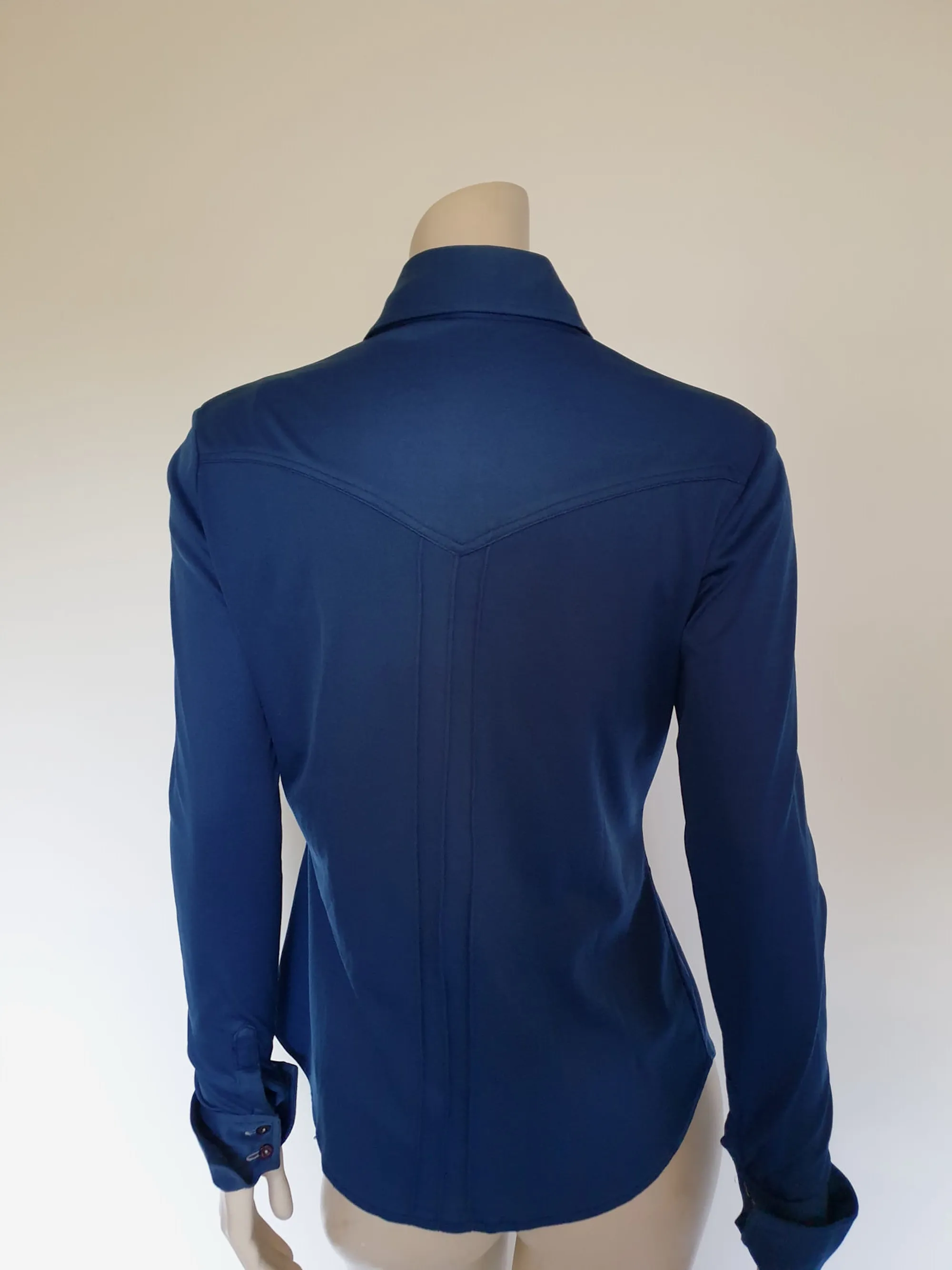 1970s Blue Stretch Body Shirt - M