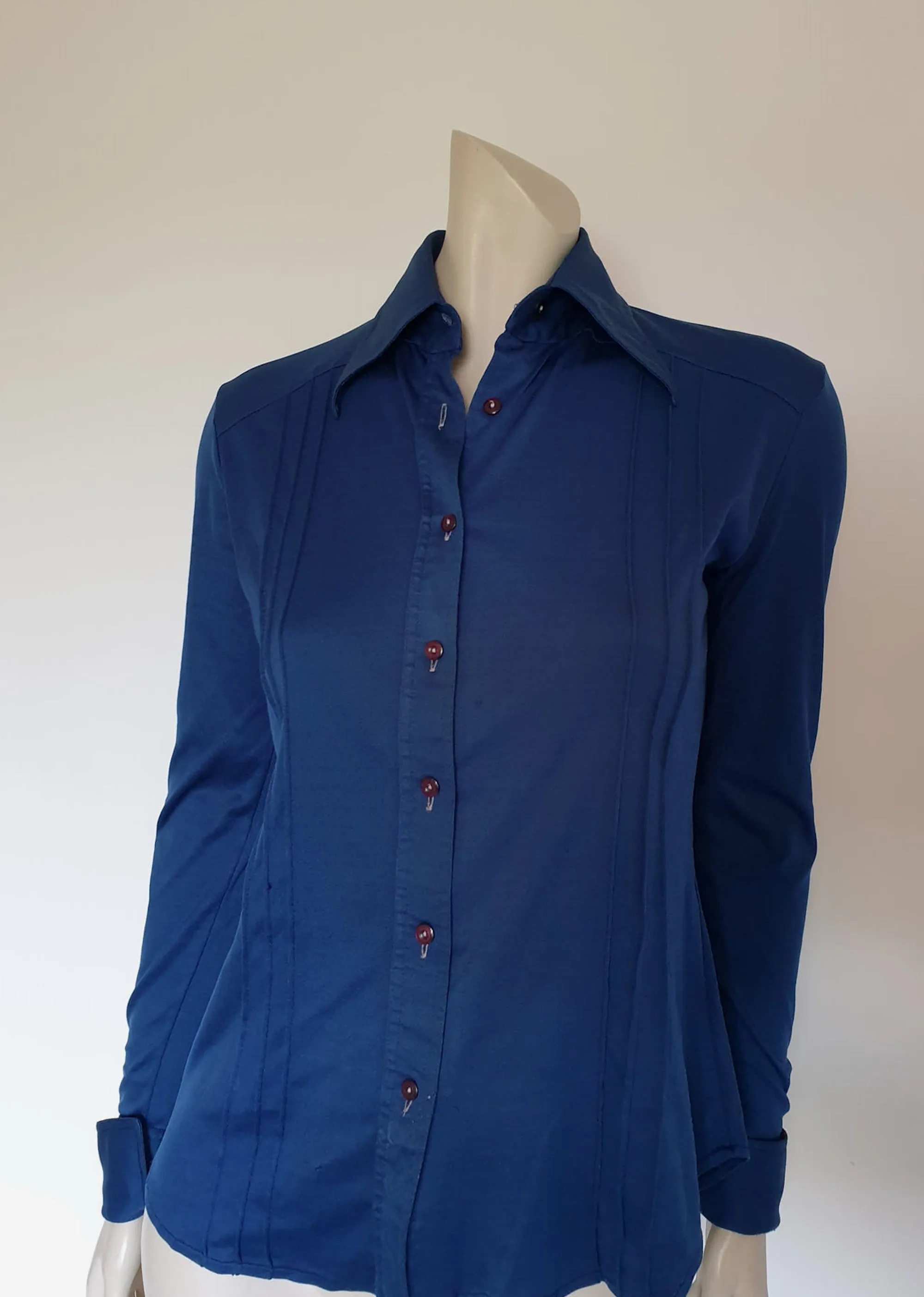 1970s Blue Stretch Body Shirt - M