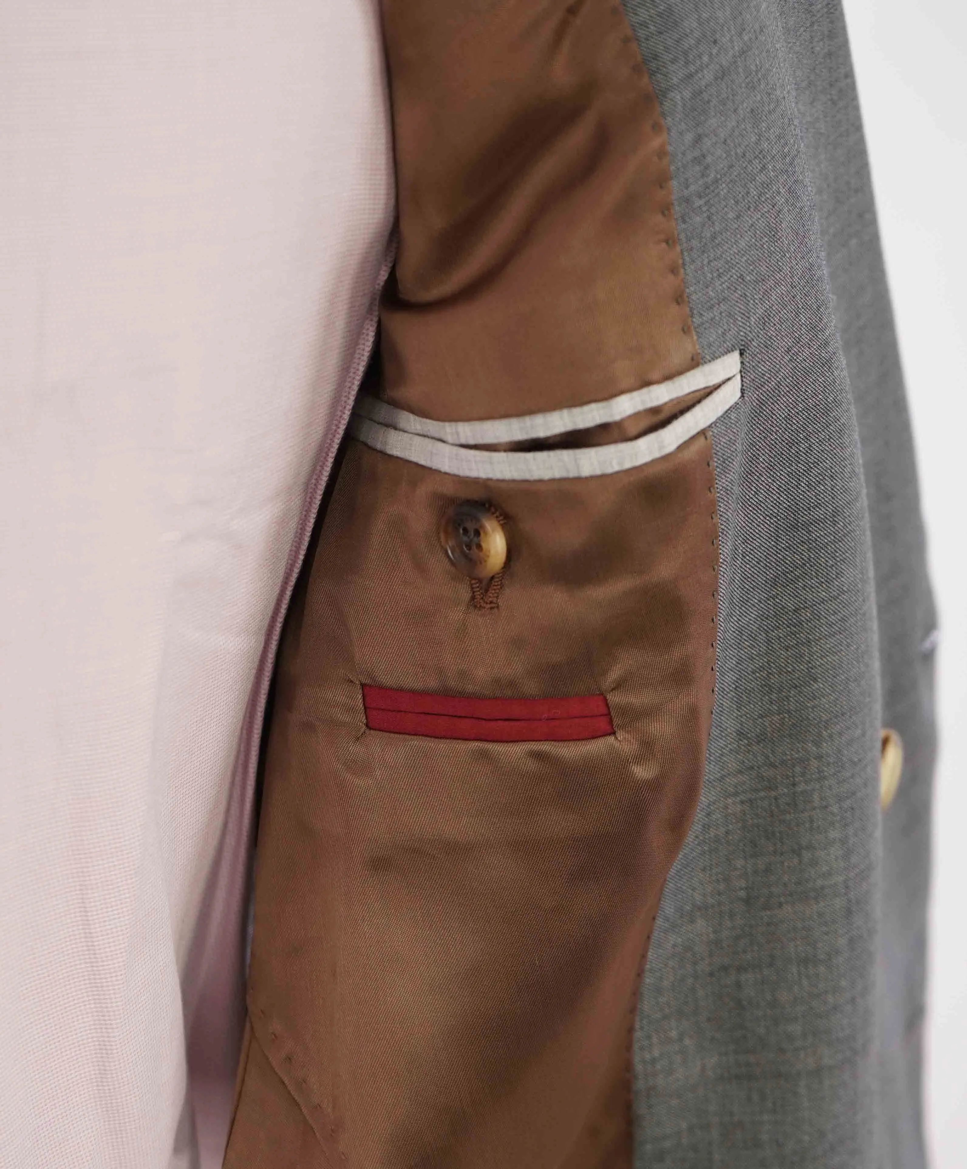 $3,180 BRUNELLO CUCINELLI - Gray Contrast Button Double Breasted Blazer- 40R