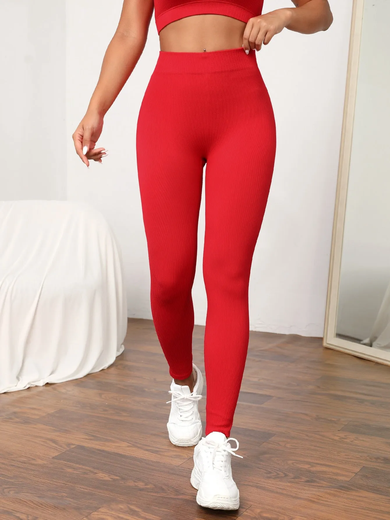 3pcs High Stretch Rib Knit Sports Leggings