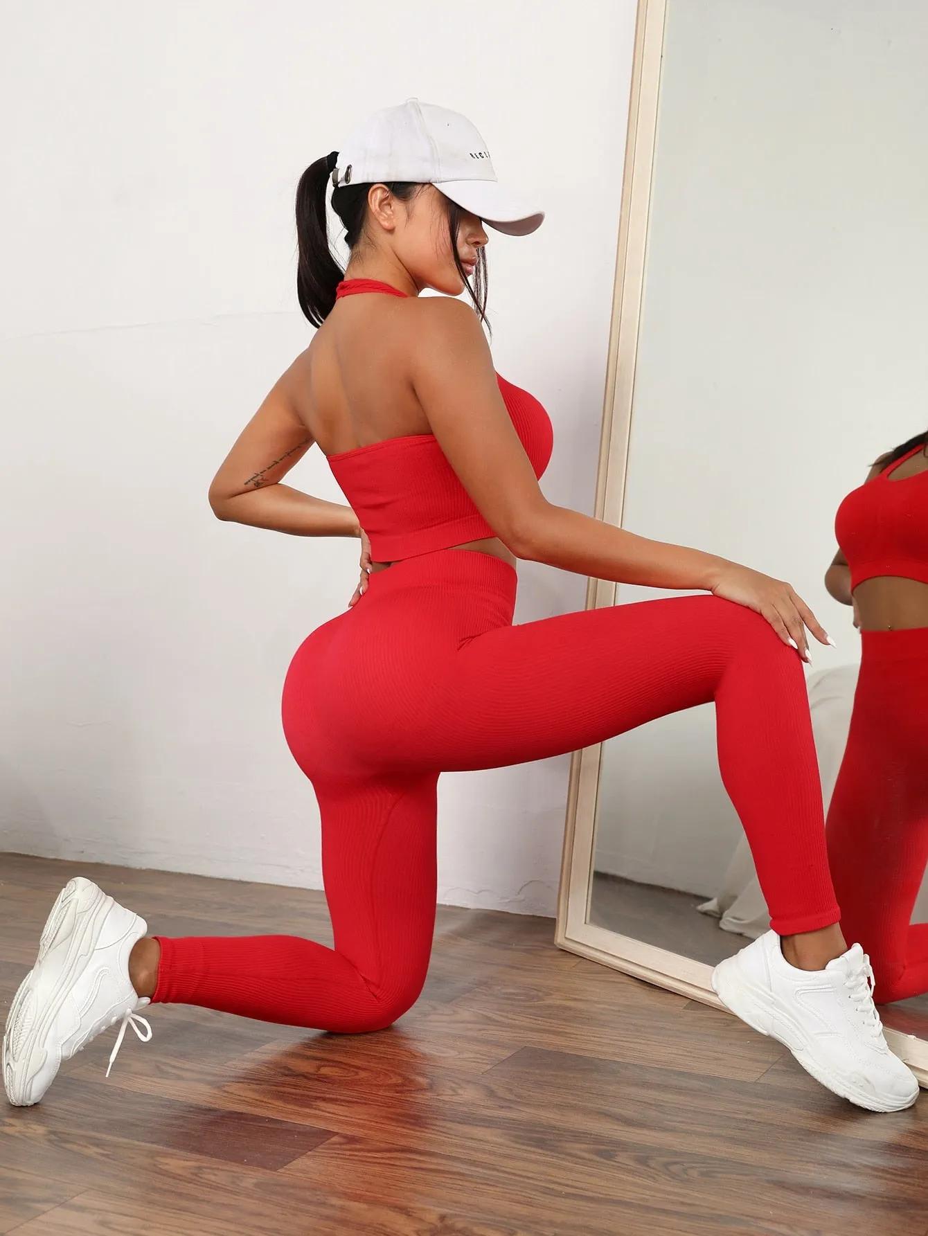 3pcs High Stretch Rib Knit Sports Leggings