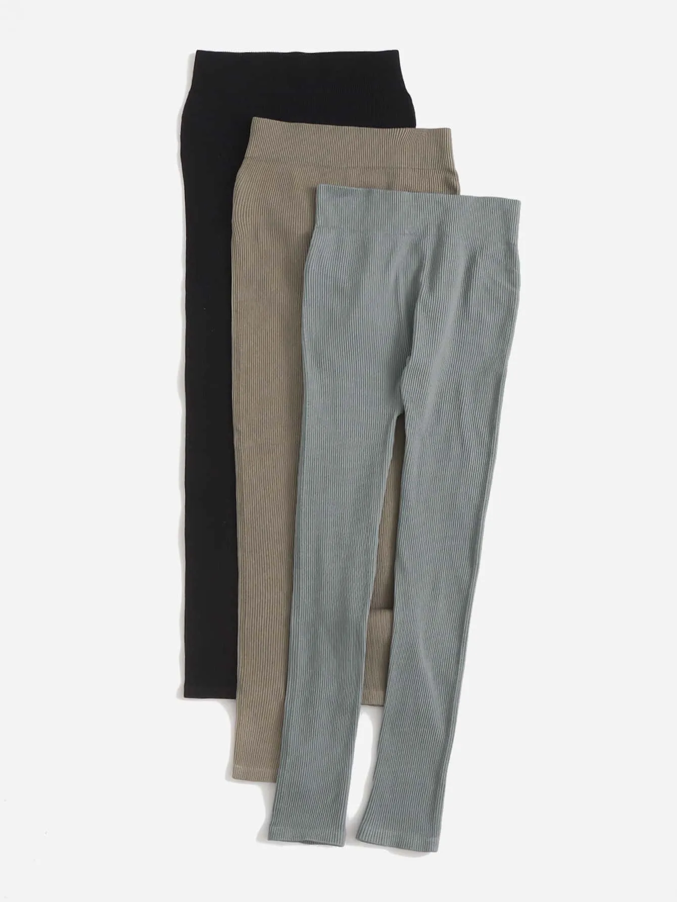 3pcs High Stretch Rib Knit Sports Leggings