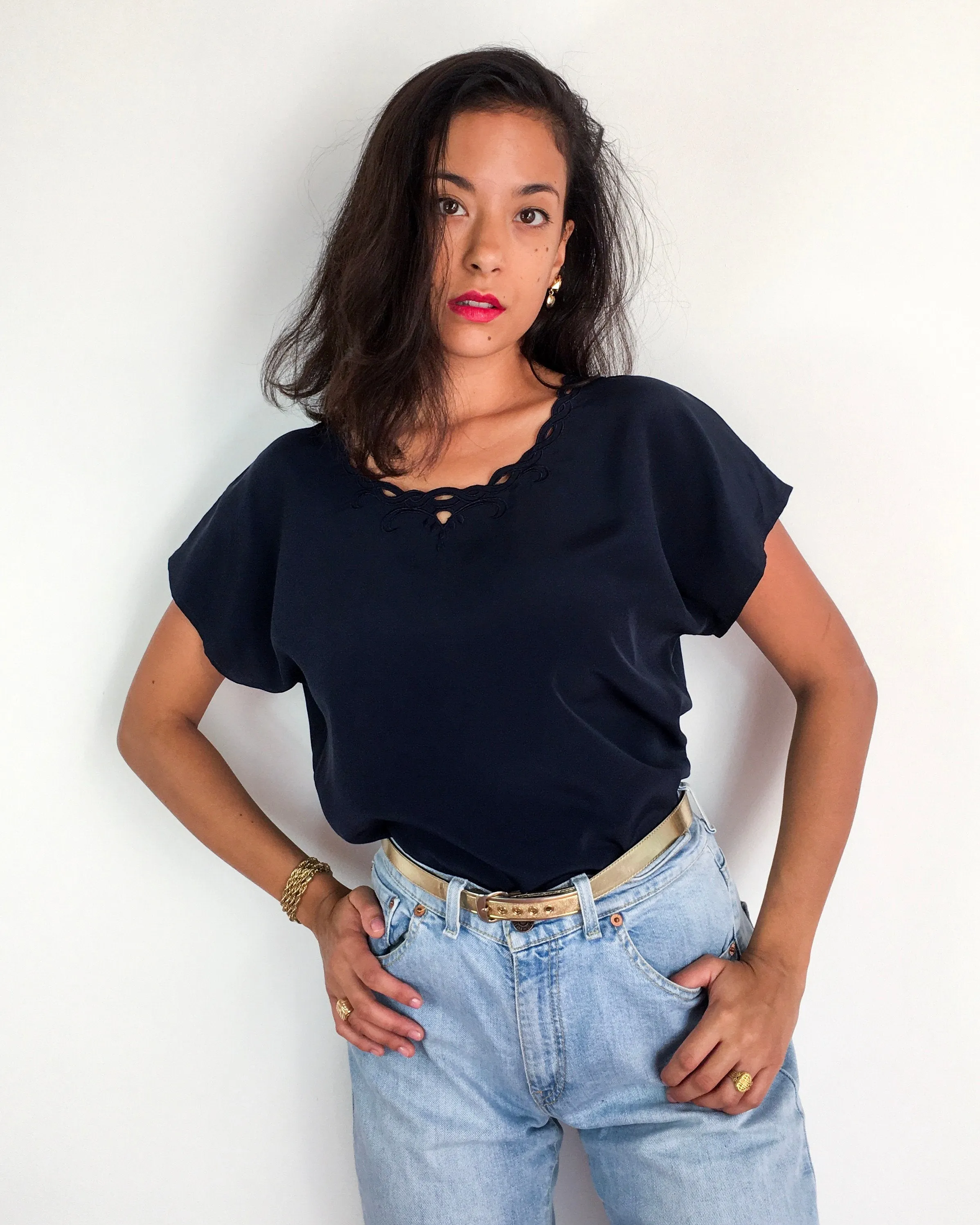 70s-80s vintage navy blue t-shirt