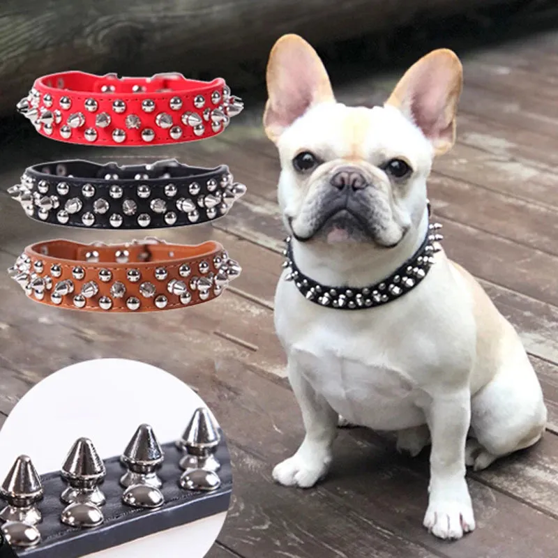 Adjustable Leather Pet Dog Collar | PU Leather Punk Rivet Spiked Neck Strap | Pet Collars for Small Dogs and Cats | Alo Trendy
