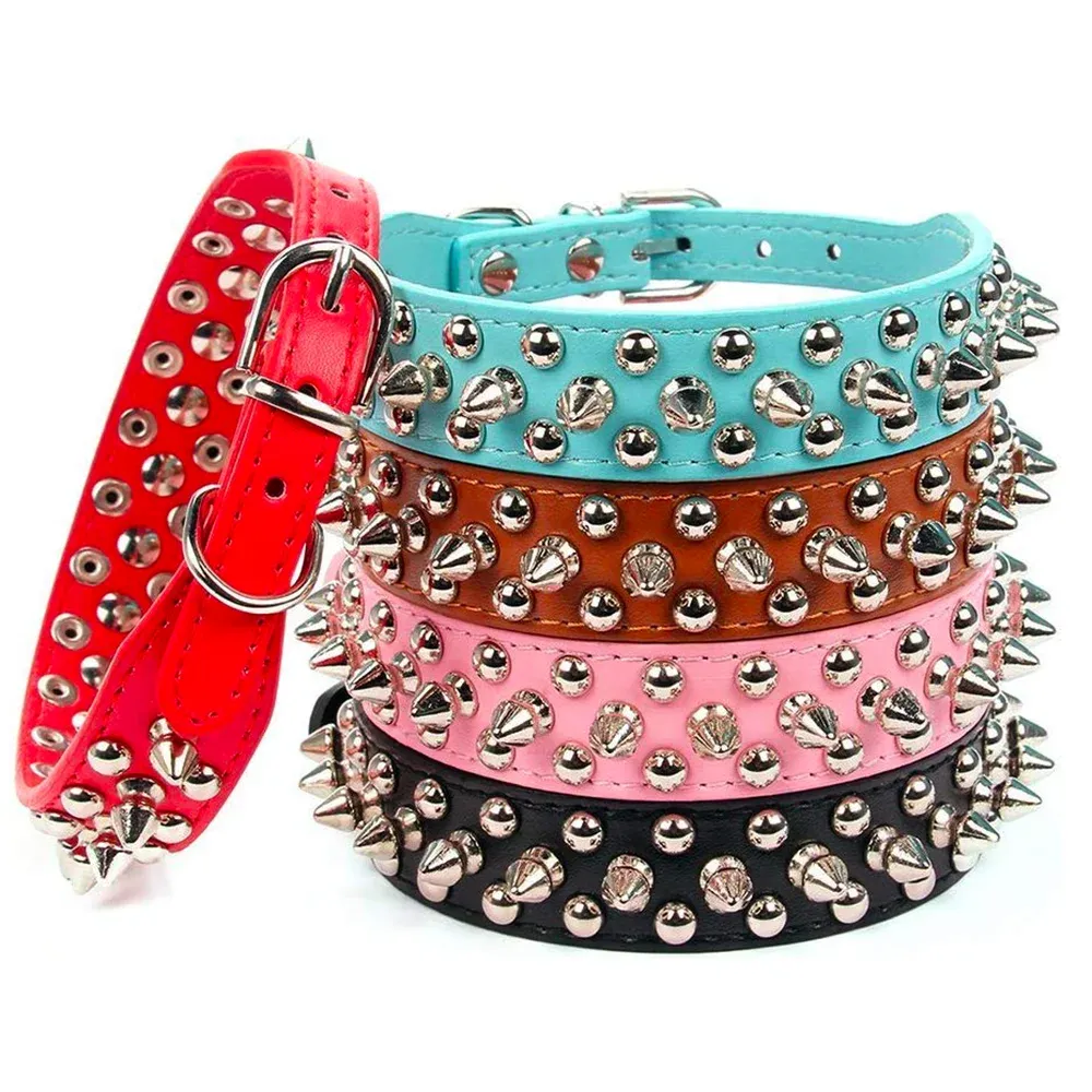 Adjustable Leather Pet Dog Collar | PU Leather Punk Rivet Spiked Neck Strap | Pet Collars for Small Dogs and Cats | Alo Trendy