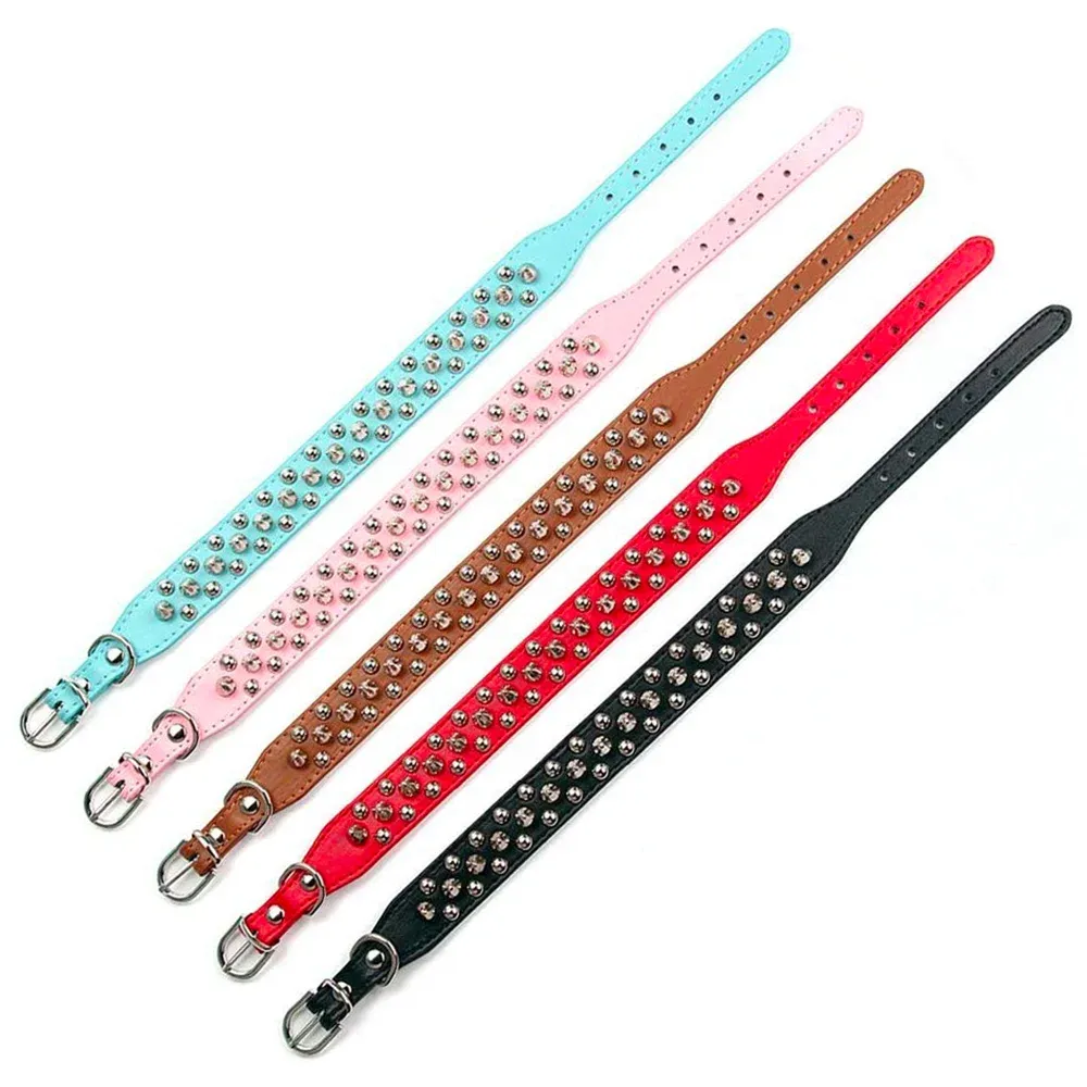 Adjustable Leather Pet Dog Collar | PU Leather Punk Rivet Spiked Neck Strap | Pet Collars for Small Dogs and Cats | Alo Trendy