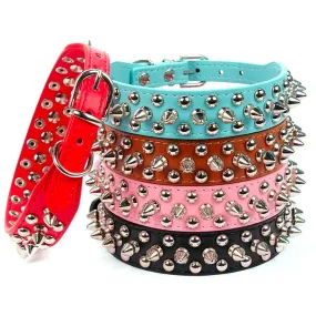 Adjustable Leather Pet Dog Collar | PU Leather Punk Rivet Spiked Neck Strap | Pet Collars for Small Dogs and Cats | Alo Trendy