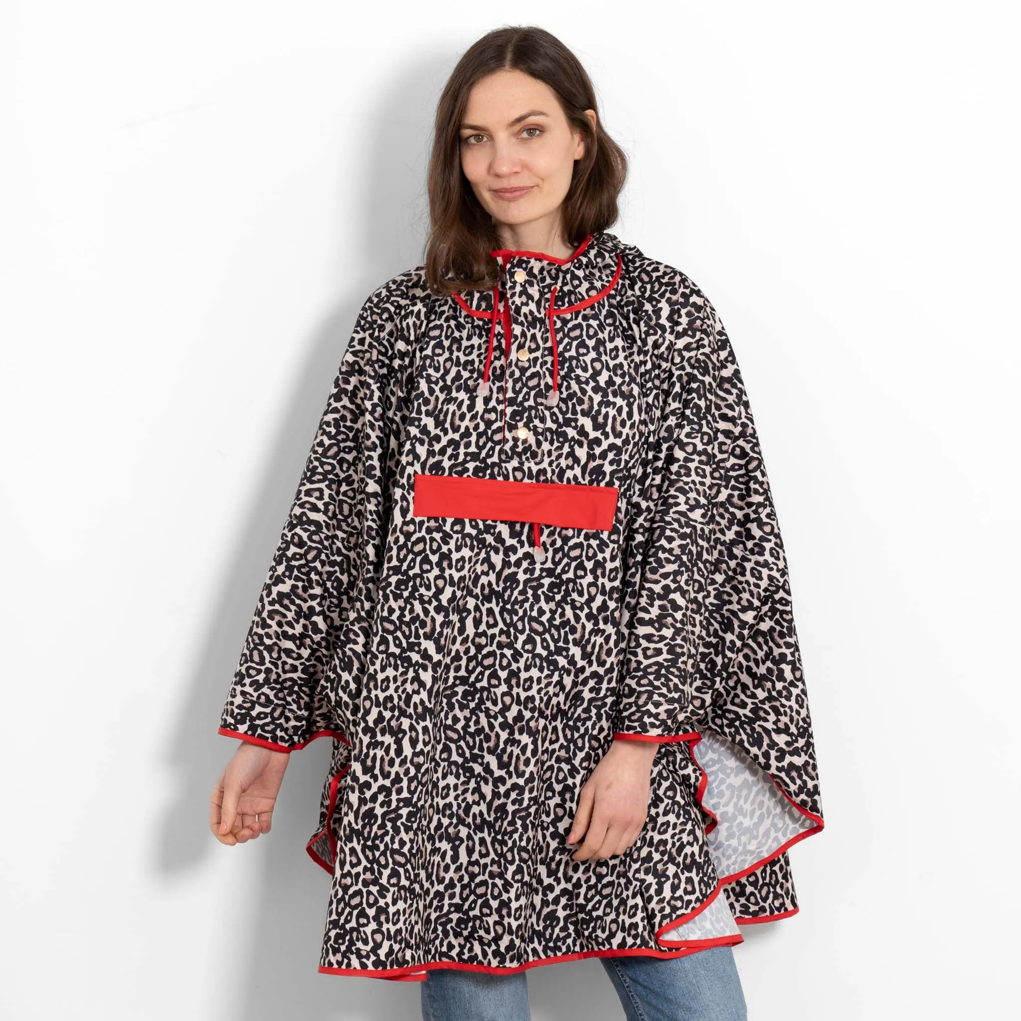 Aspen Rain Poncho - Cream/Red, Leopard