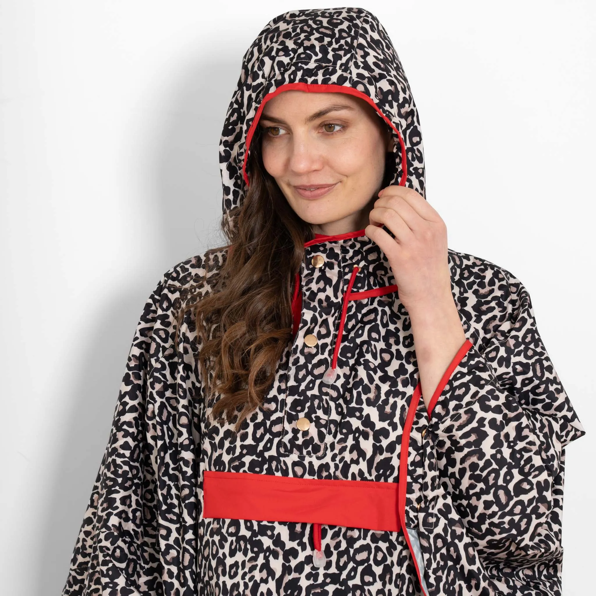 Aspen Rain Poncho - Cream/Red, Leopard