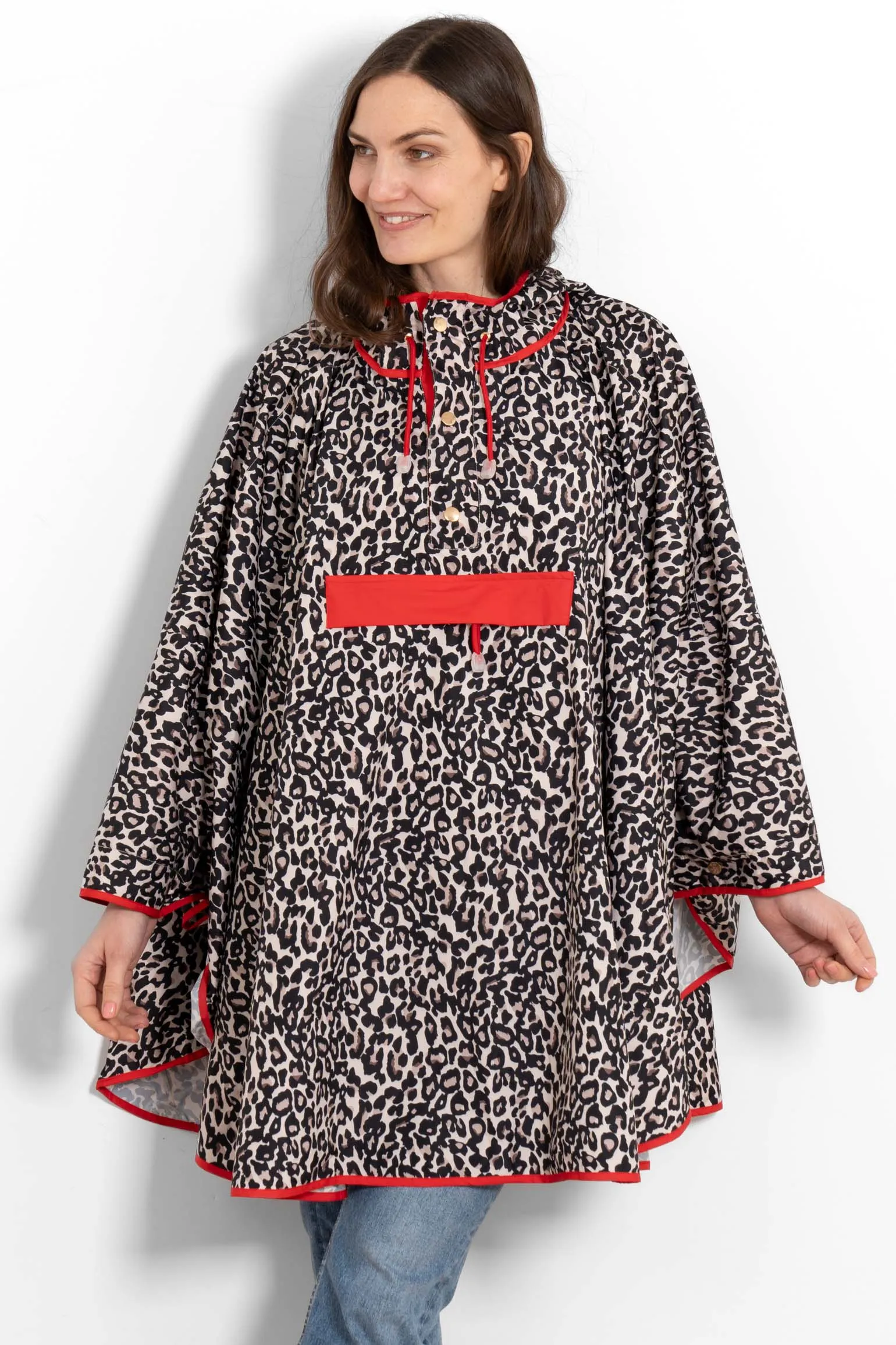 Aspen Rain Poncho - Cream/Red, Leopard