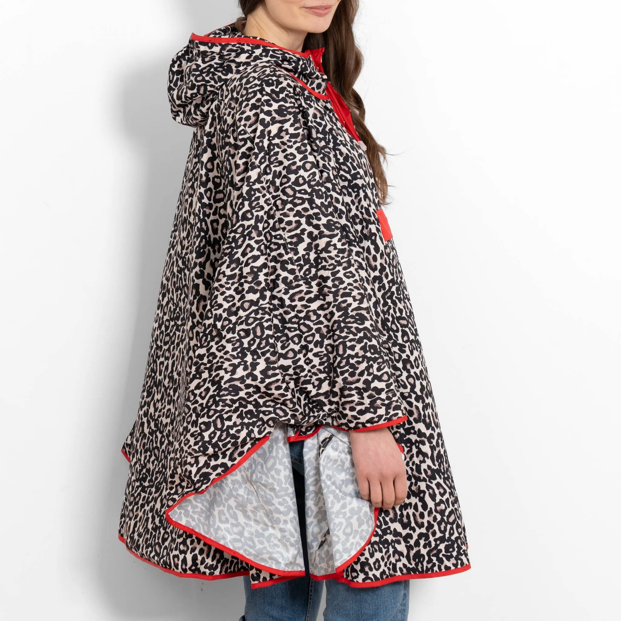 Aspen Rain Poncho - Cream/Red, Leopard