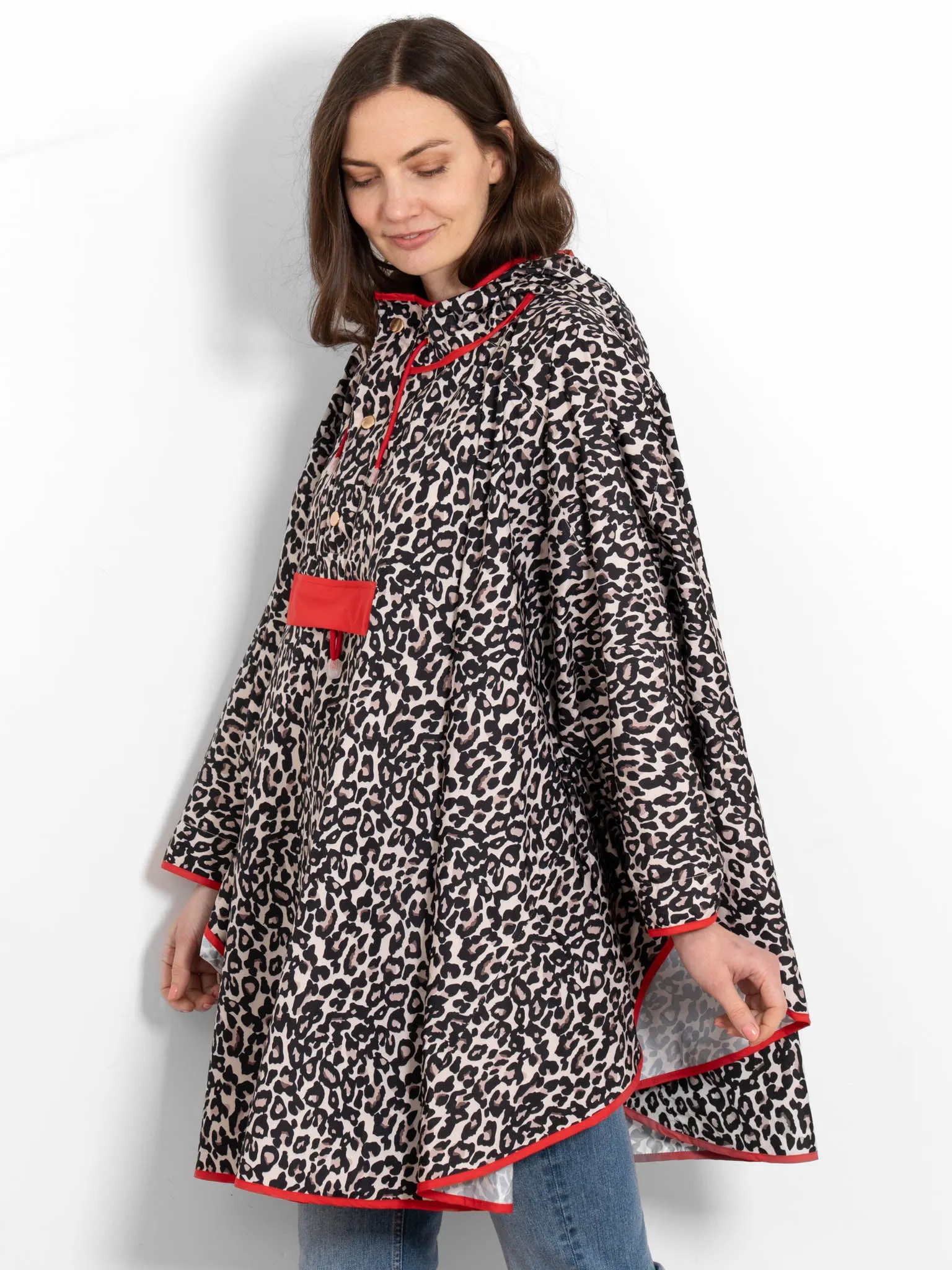 Aspen Rain Poncho - Cream/Red, Leopard