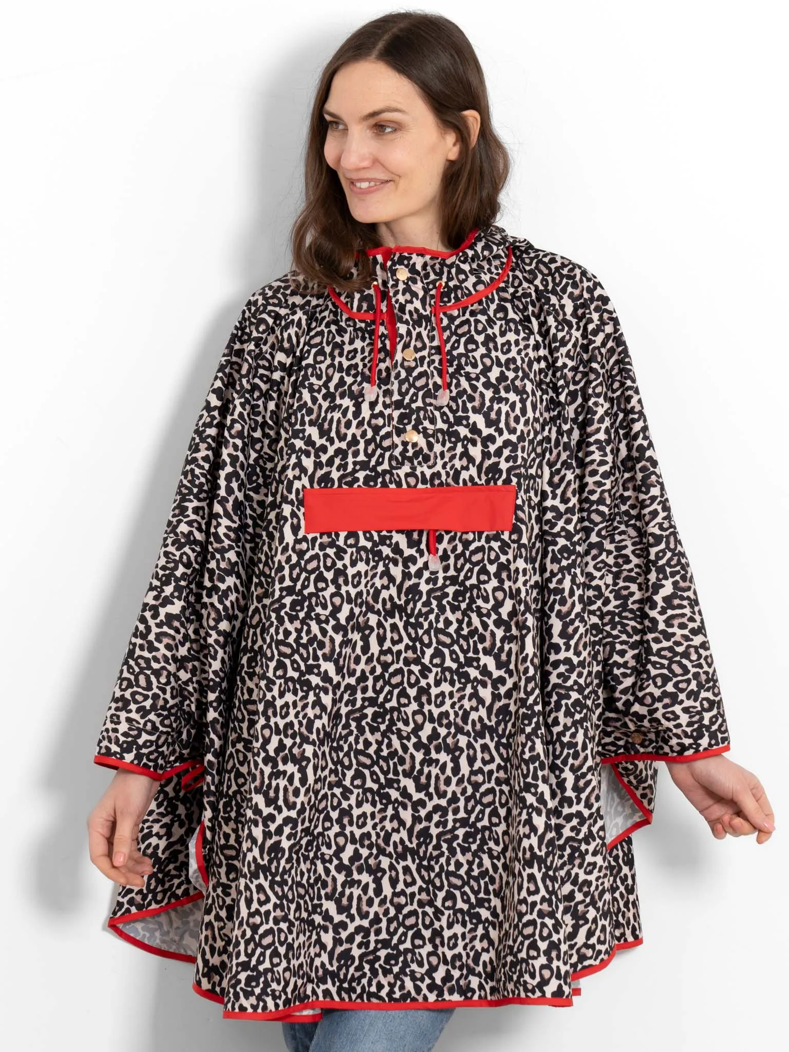 Aspen Rain Poncho - Cream/Red, Leopard