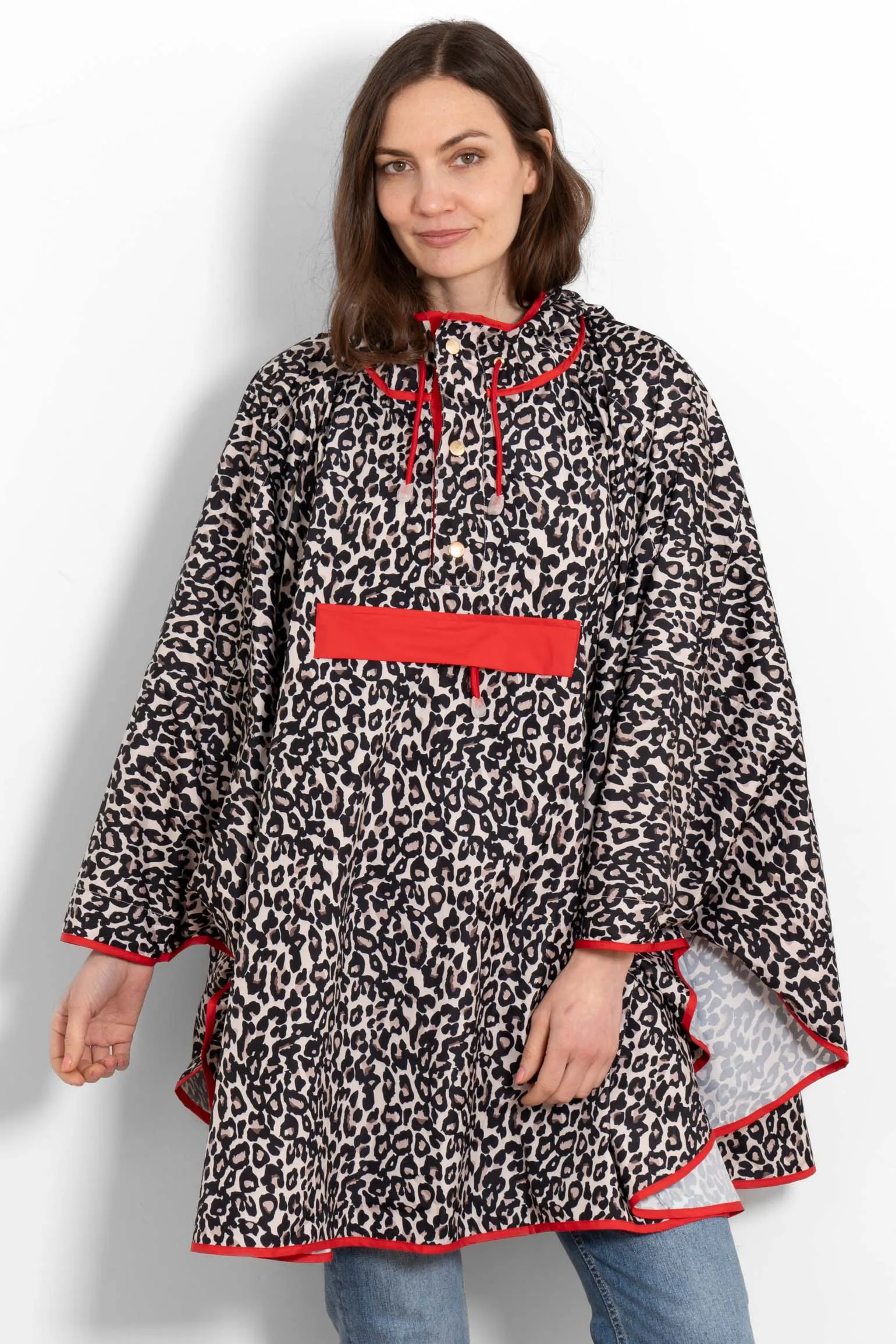 Aspen Rain Poncho - Cream/Red, Leopard