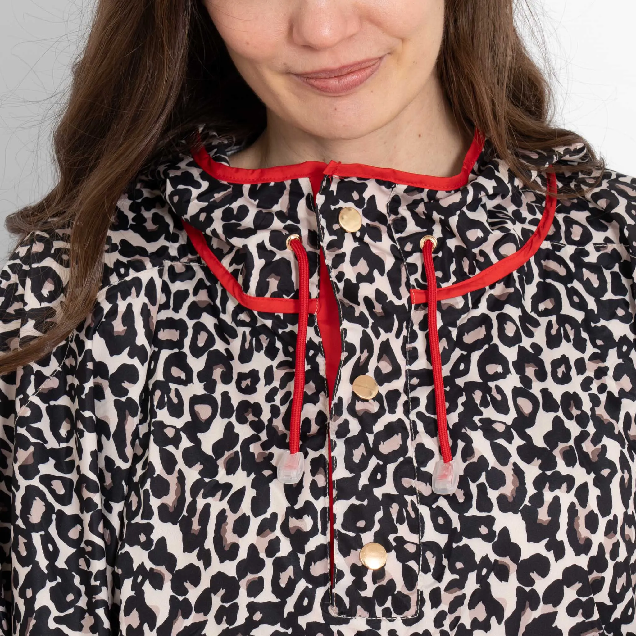 Aspen Rain Poncho - Cream/Red, Leopard