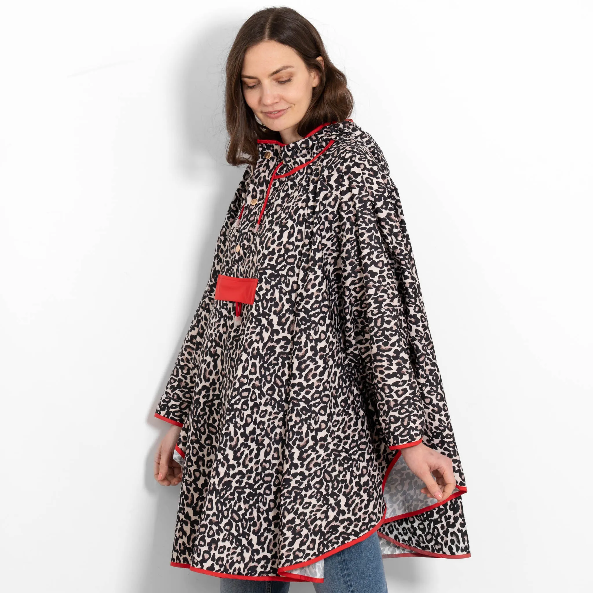 Aspen Rain Poncho - Cream/Red, Leopard