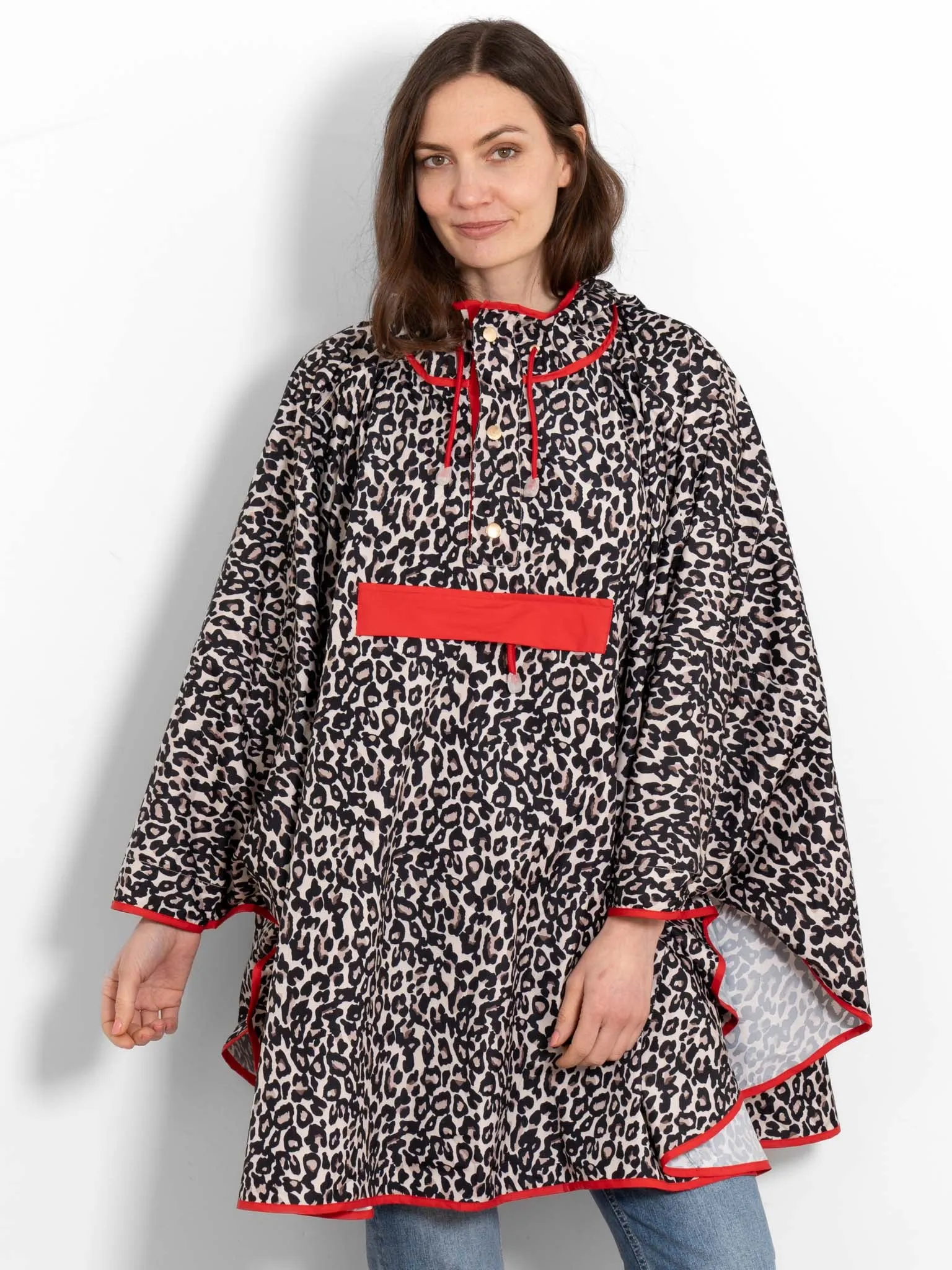 Aspen Rain Poncho - Cream/Red, Leopard