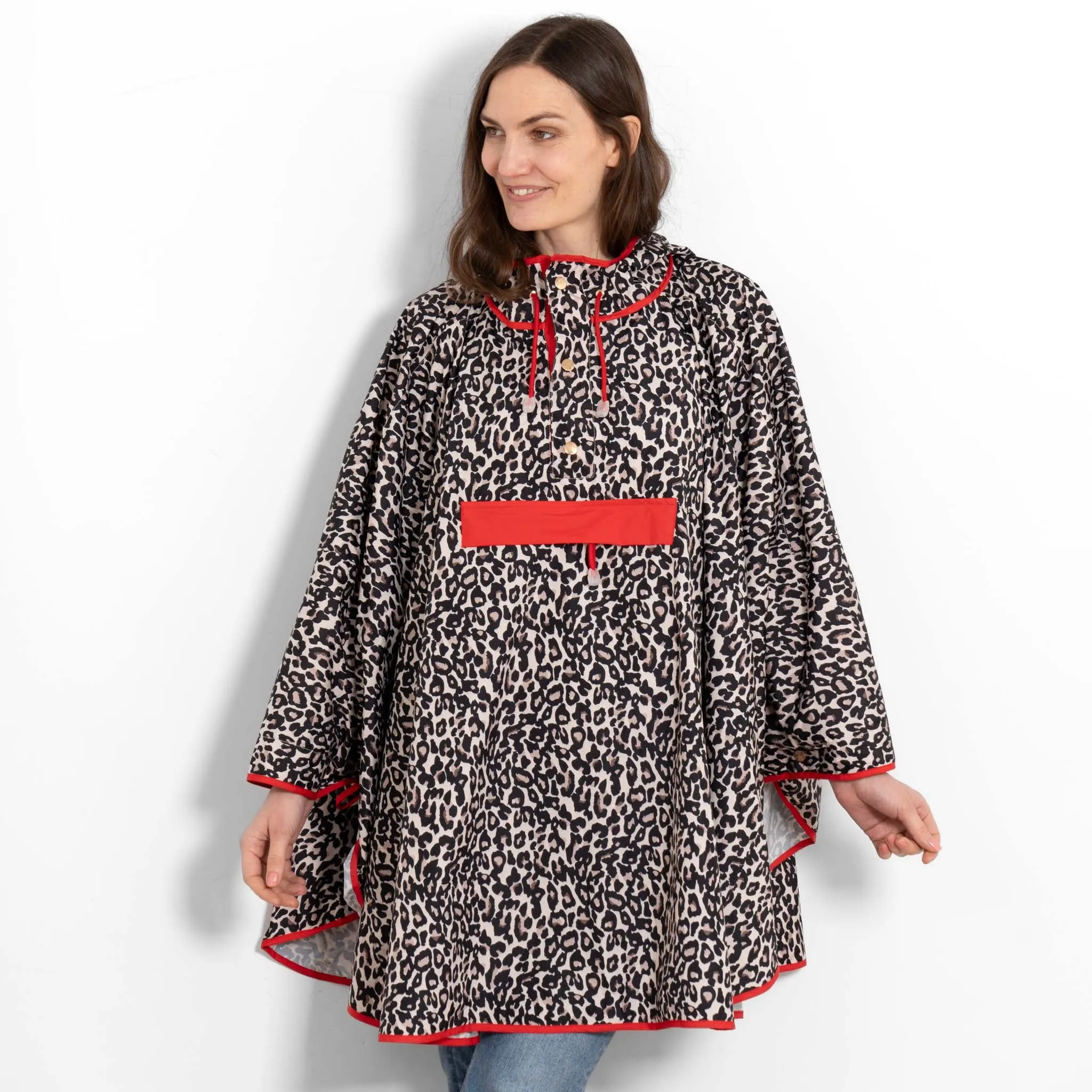 Aspen Rain Poncho - Cream/Red, Leopard