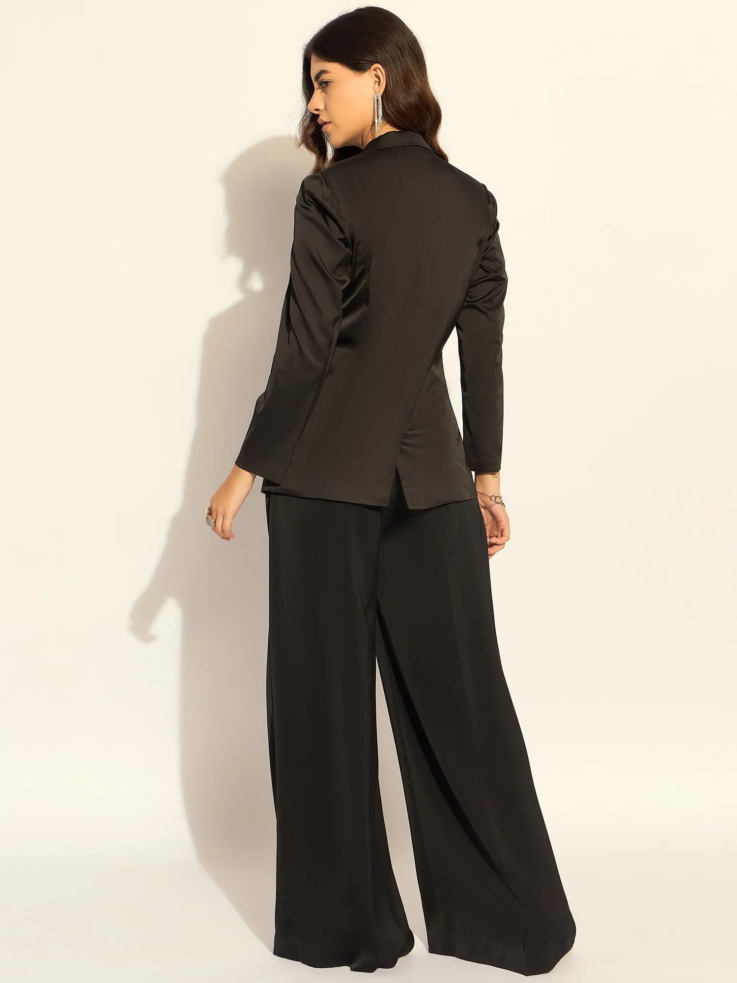 Black Polyester Loose-Fit Elegant Blazer Set With Bustier