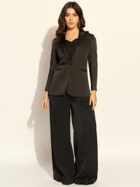 Black Polyester Loose-Fit Elegant Blazer Set With Bustier