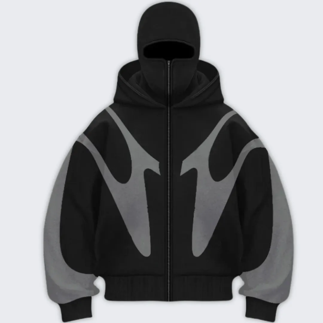 Bold Windproof Hoodie with Unique Balaclava Design & Graphics