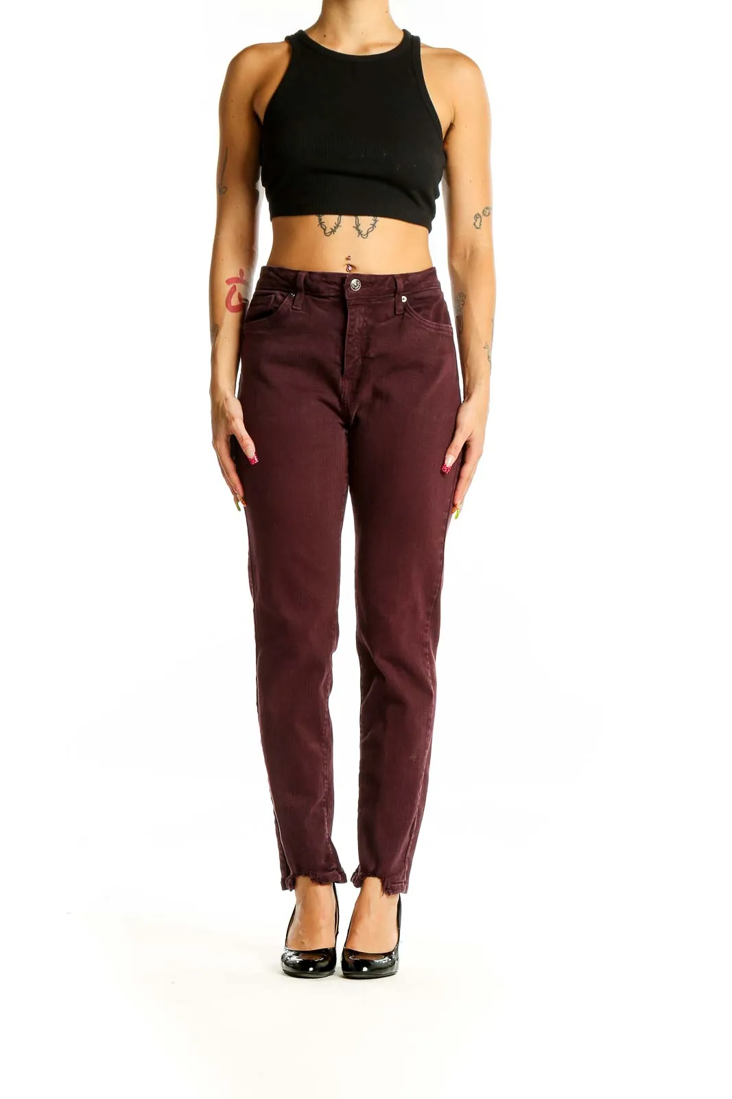 Burgundy High-Waisted Straight Leg Jeans