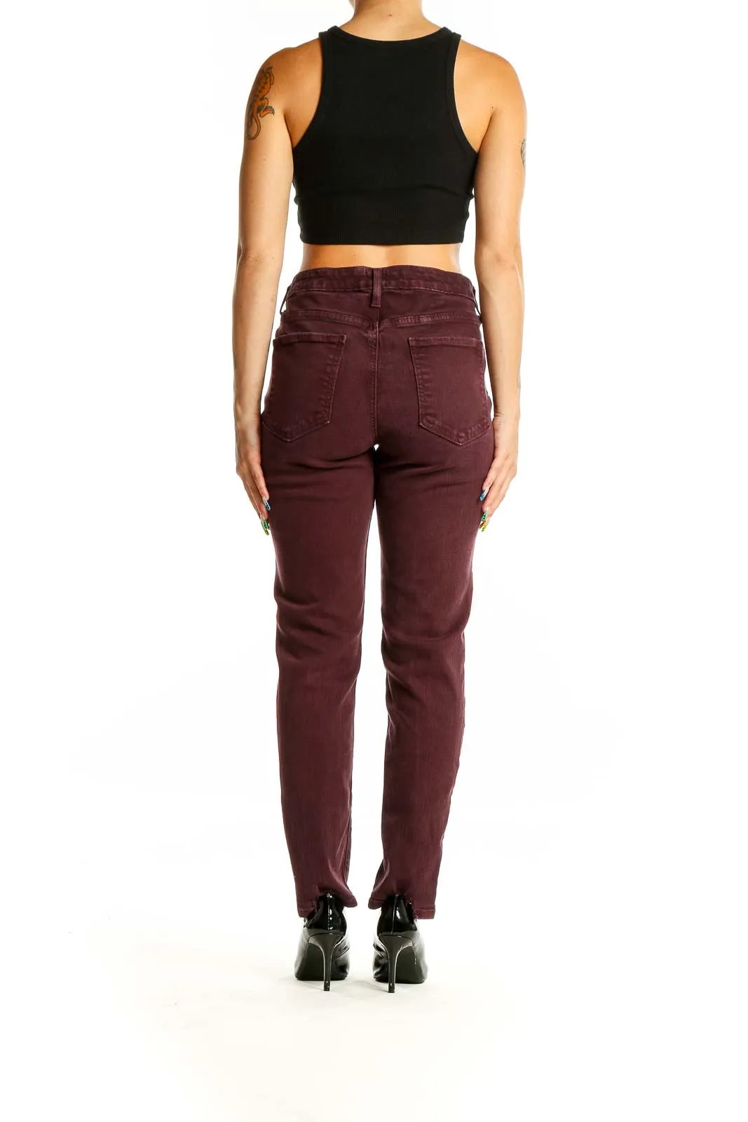Burgundy High-Waisted Straight Leg Jeans