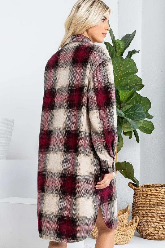 Button Down Long Plaid Coat