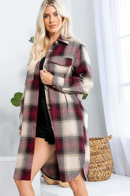 Button Down Long Plaid Coat