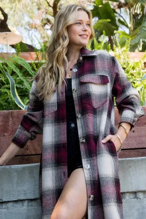 Button Down Long Plaid Coat
