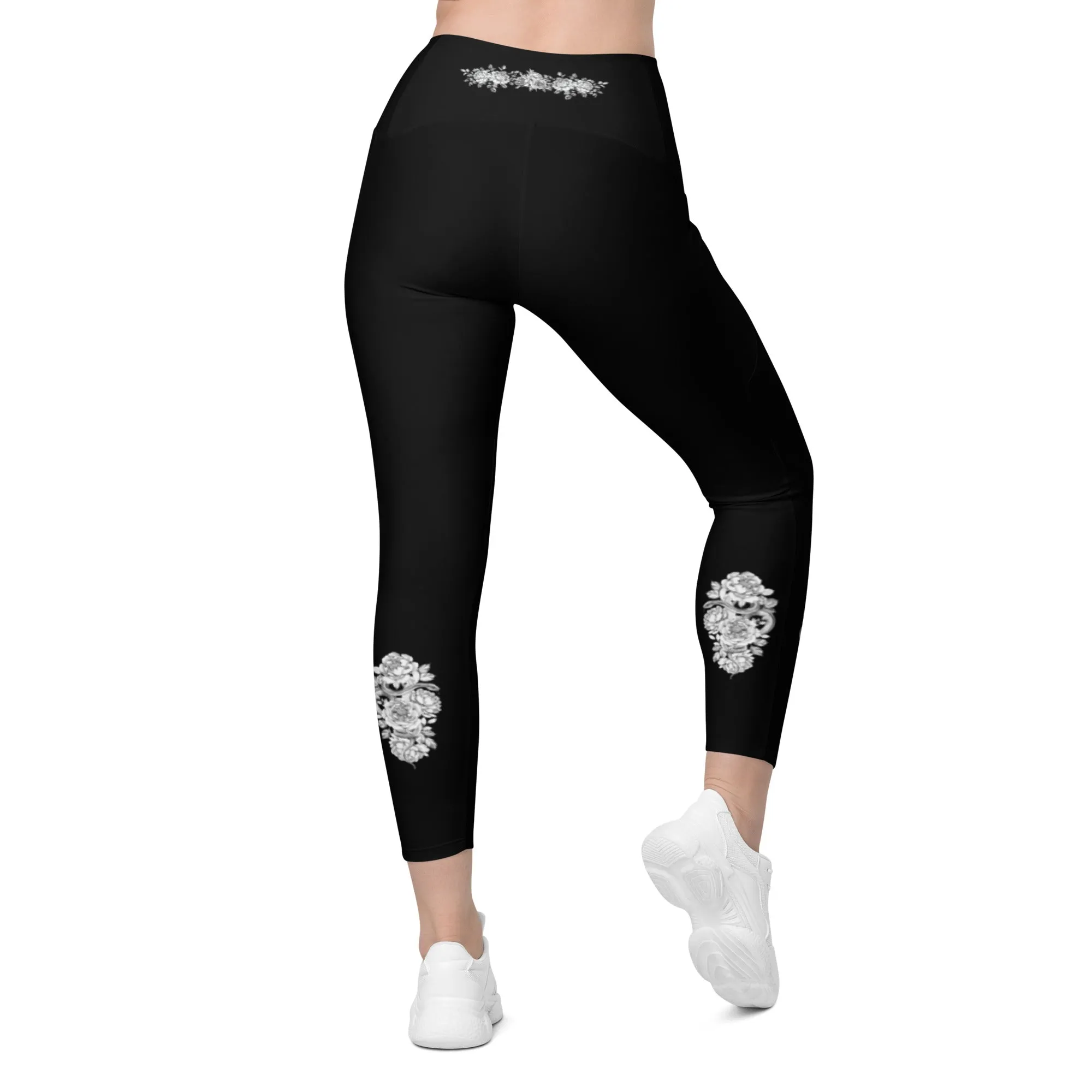 Chic Snake Design Crossover Leggings with Pockets, lioness-love