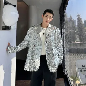Chicmy-Korean Men's Sequins Blazer Glitters Bling Suit Jackets Singer Stage Shiny Clothing Black Silver Oversize Party Suit Coat Man