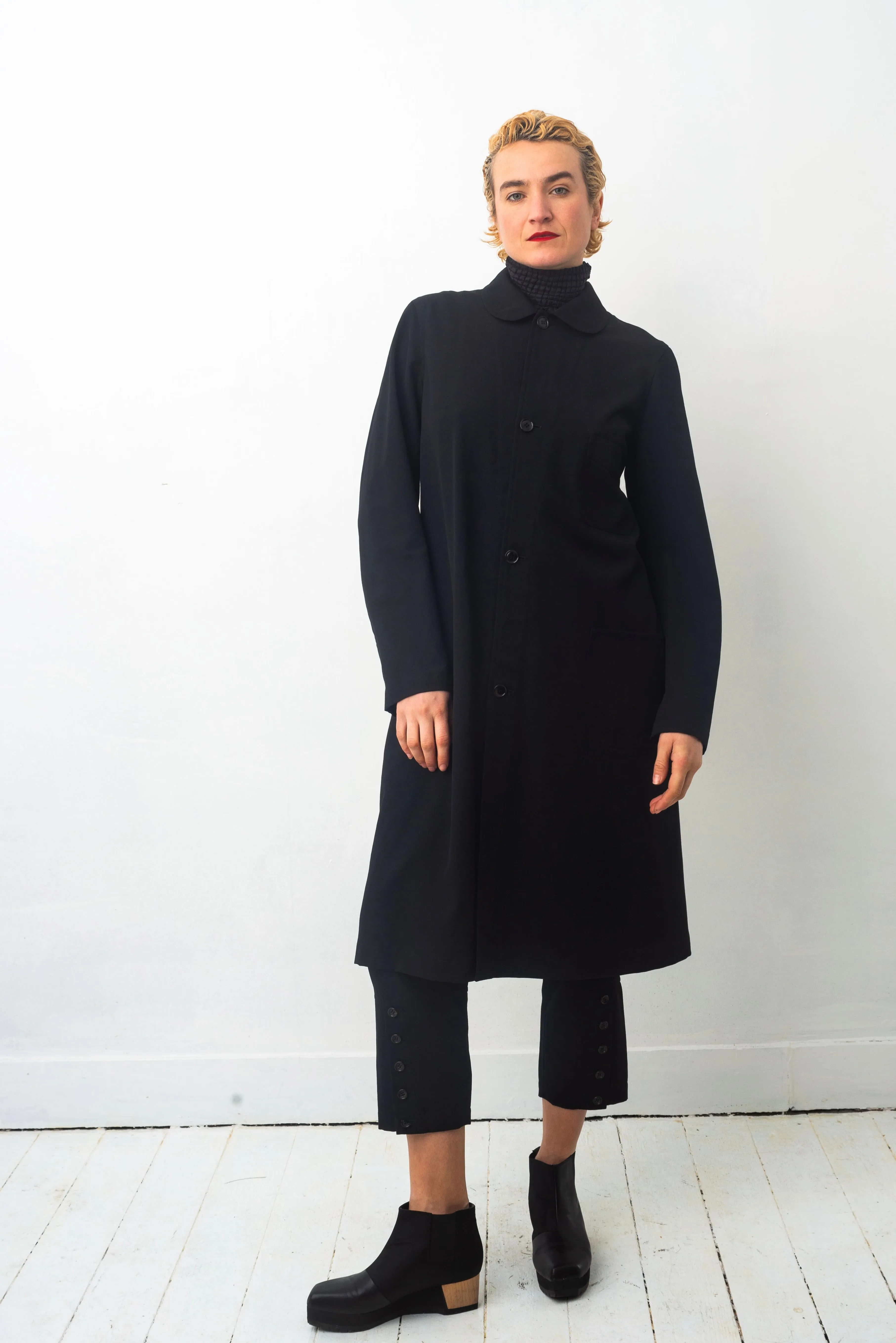 Comme des Garçons 90's black long light wool button down coat