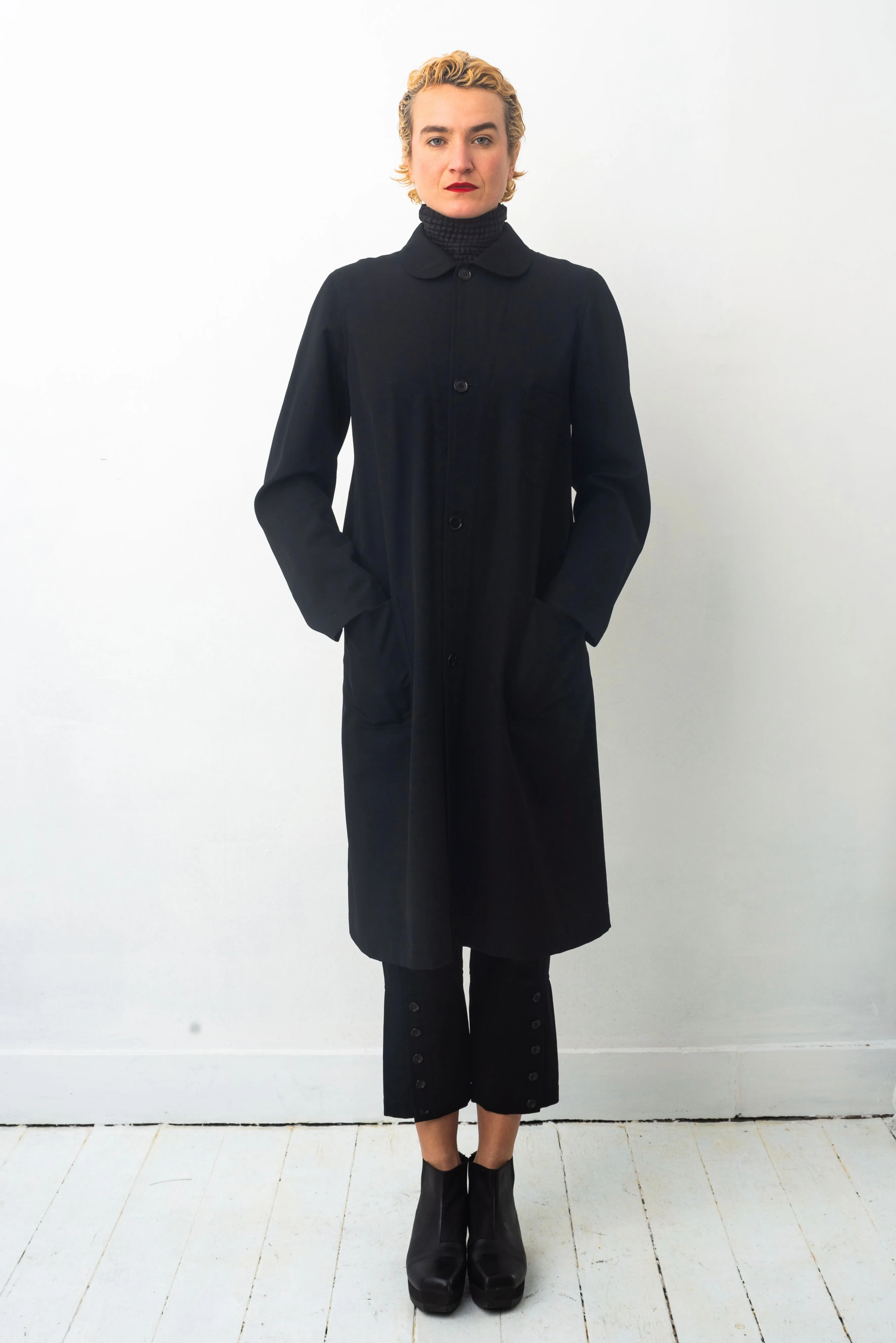 Comme des Garçons 90's black long light wool button down coat