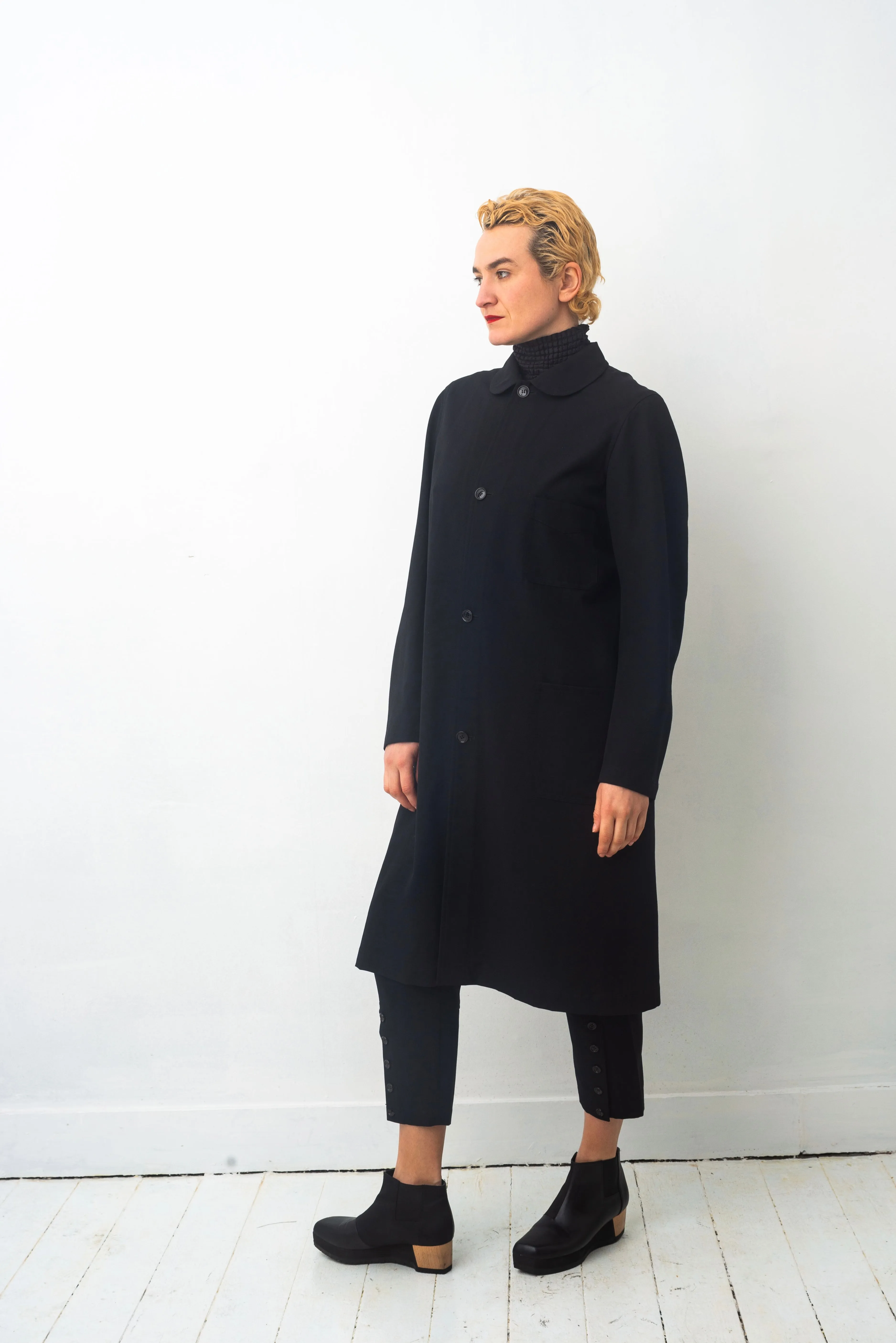 Comme des Garçons 90's black long light wool button down coat