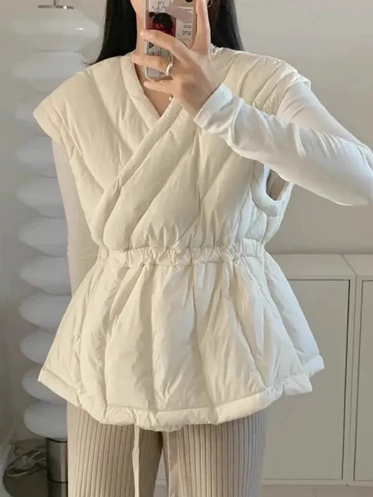 Crossover V-neck drawstring waist vest