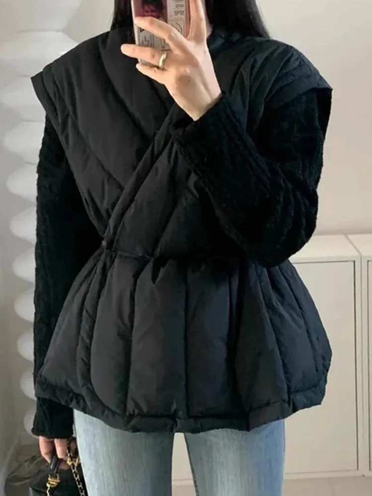 Crossover V-neck drawstring waist vest