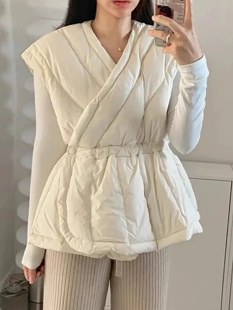 Crossover V-neck drawstring waist vest