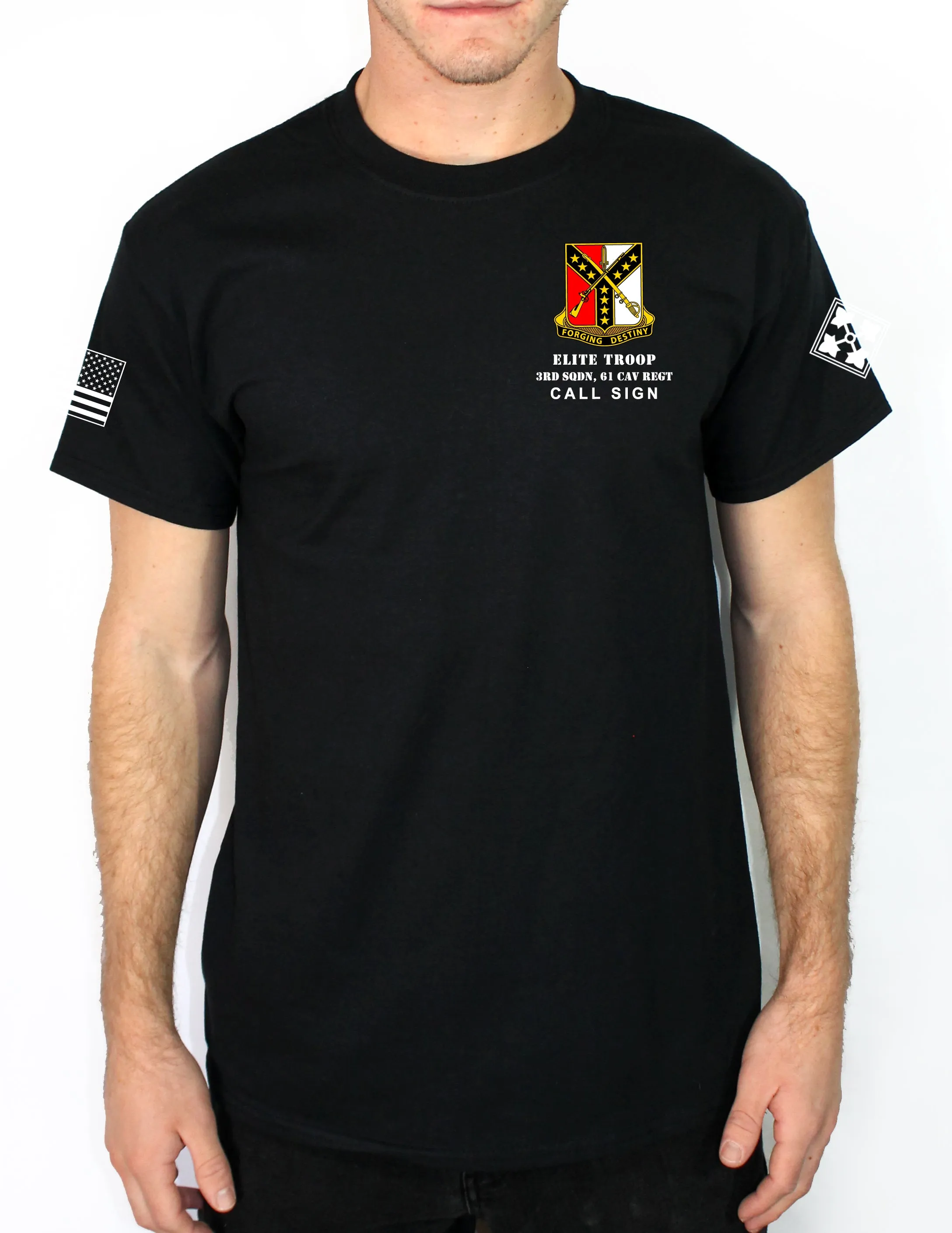 Elite 50-50 Blend Black Unisex PT Short Sleeve Shirt. Approved for PT