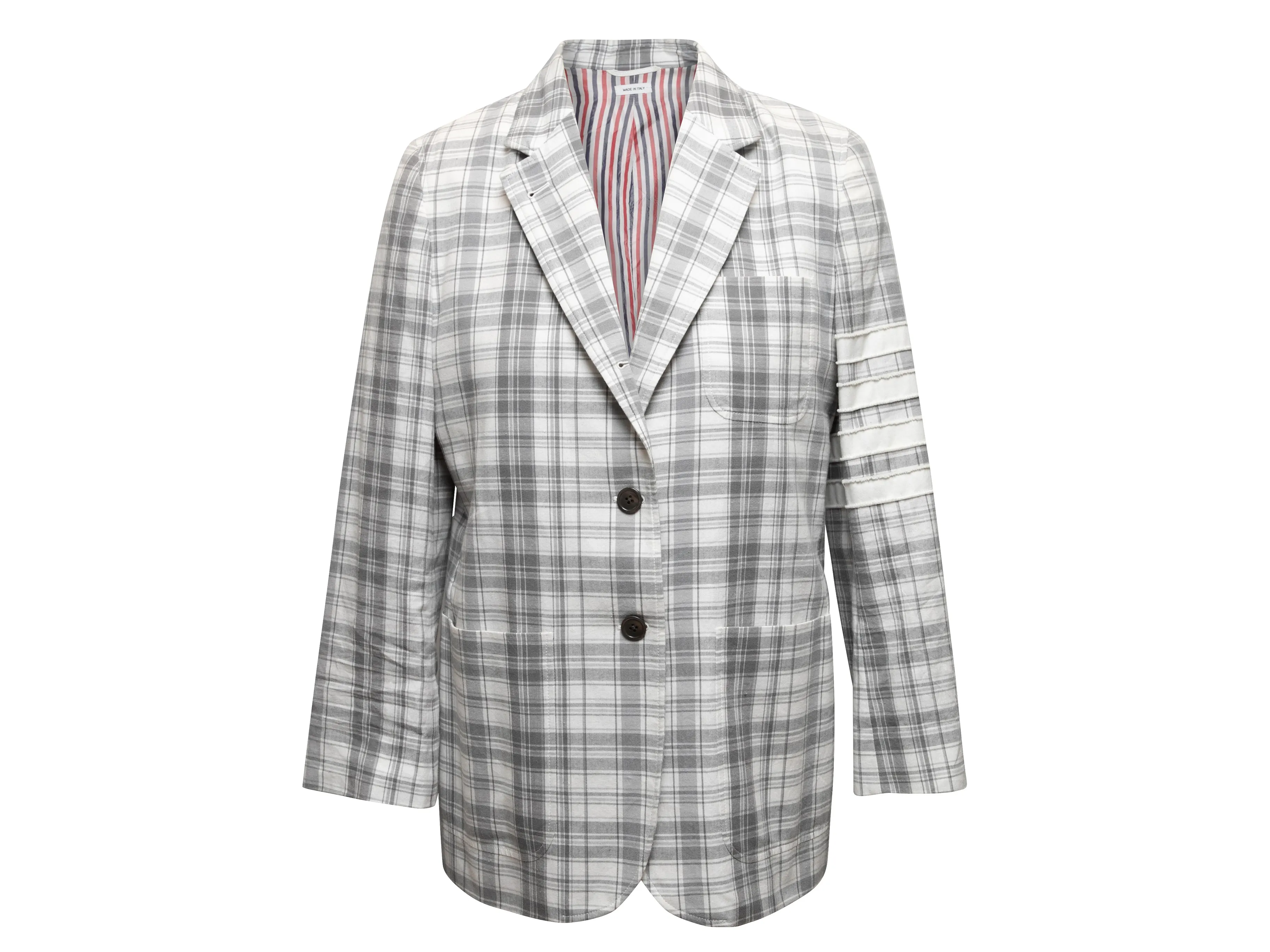Grey & White Thom Browne Plaid Blazer Size US 2
