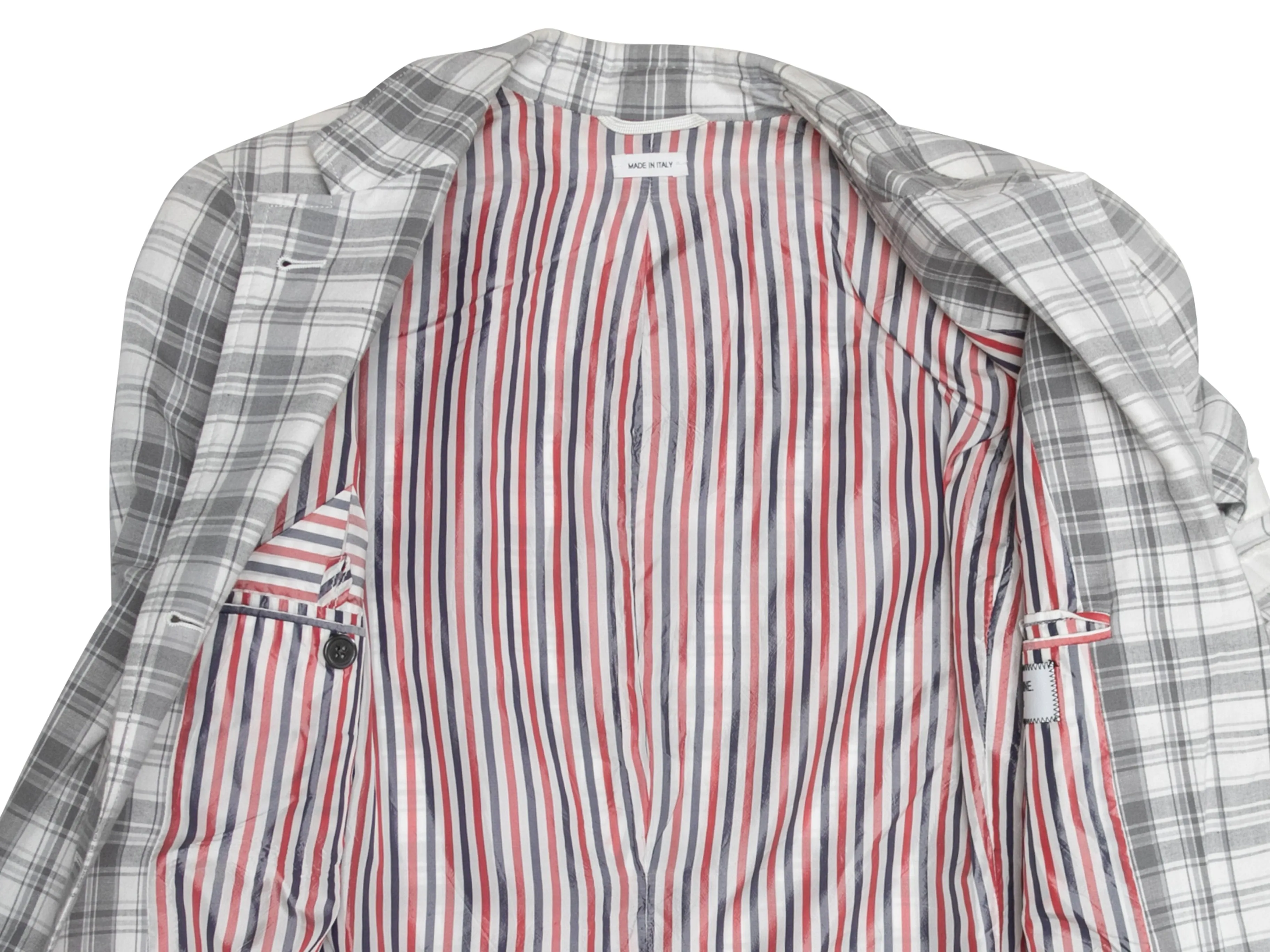 Grey & White Thom Browne Plaid Blazer Size US 2