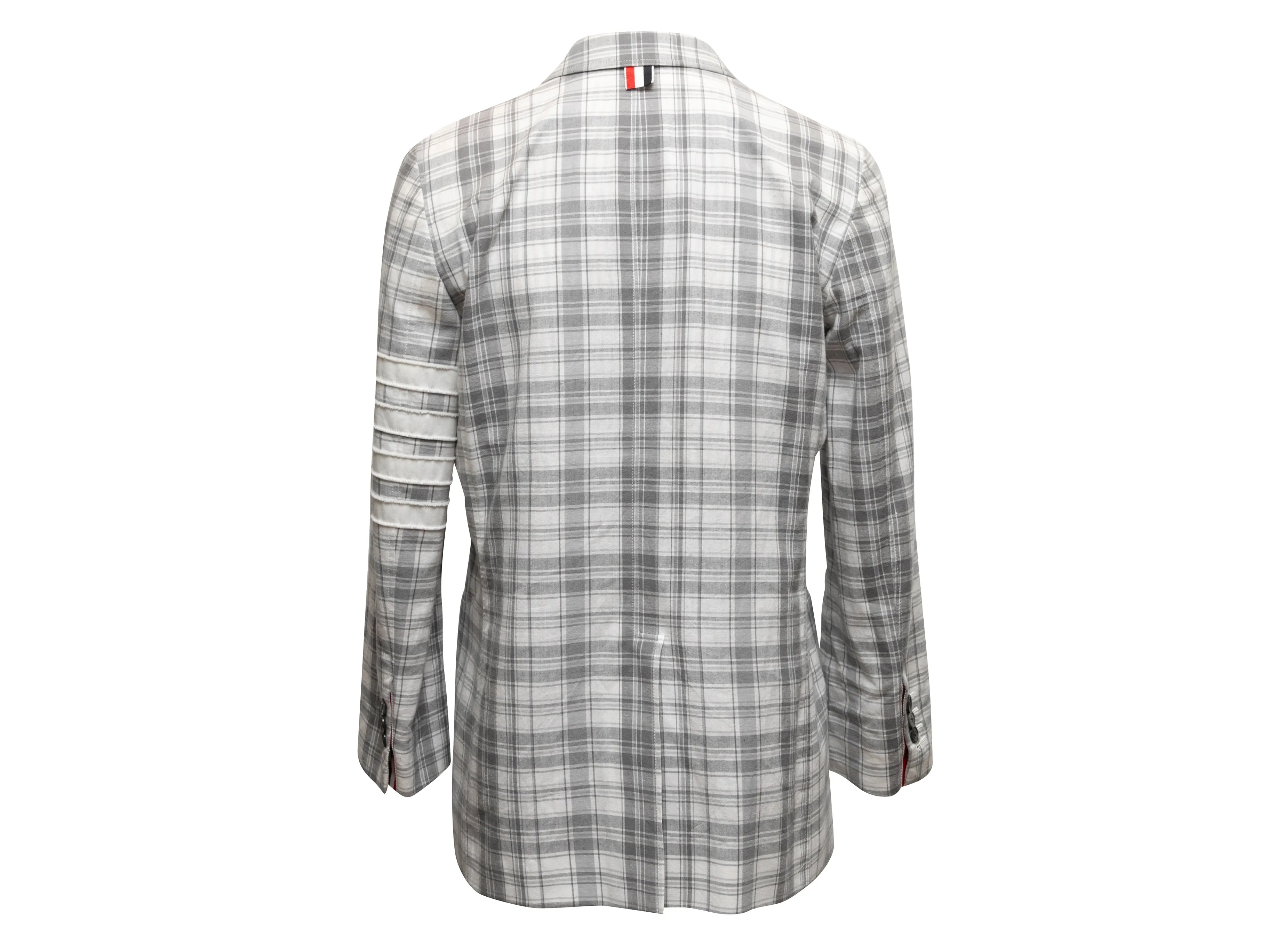 Grey & White Thom Browne Plaid Blazer Size US 2