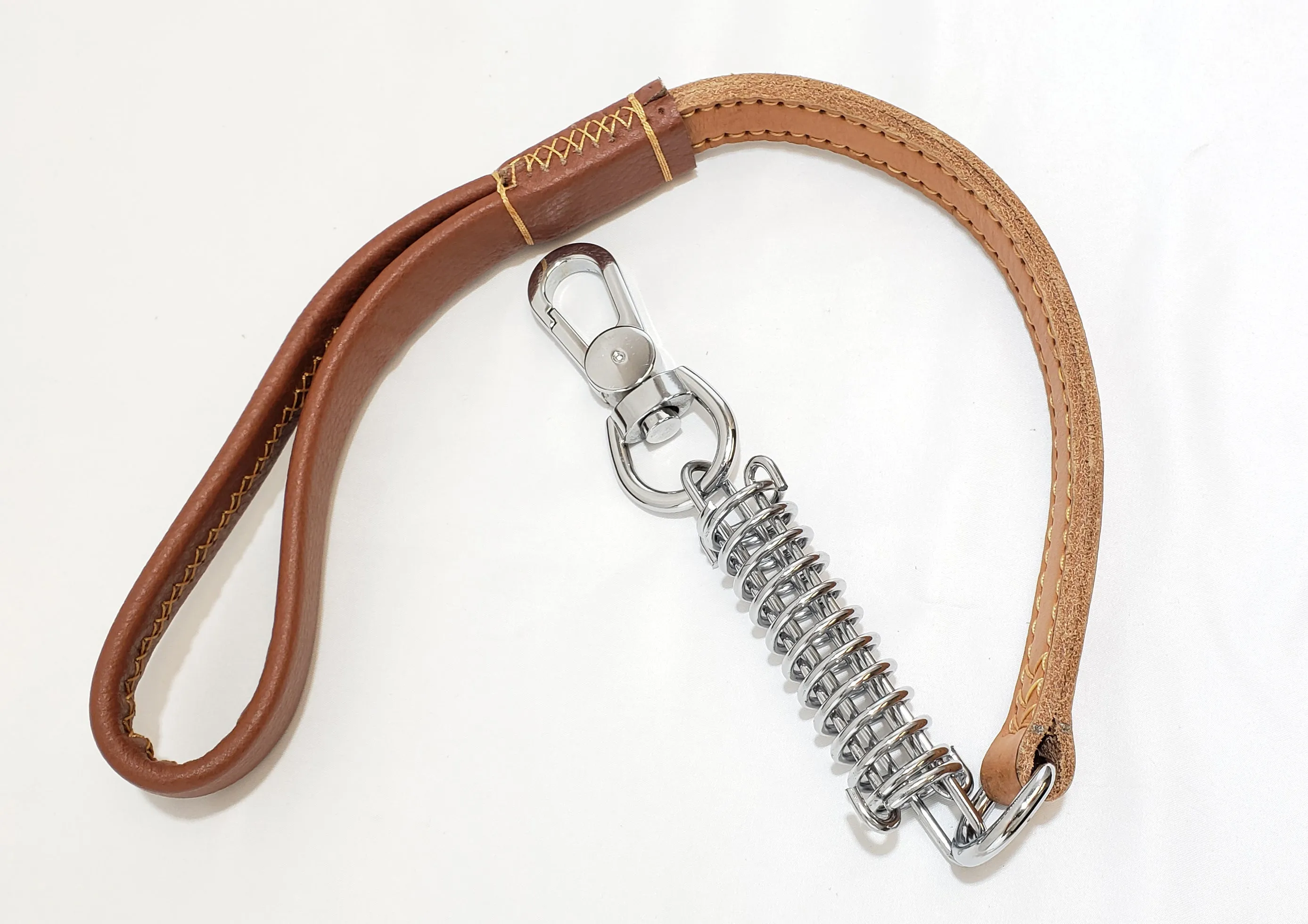 High Grade Leather Dog Short Leash with Pull Shock Absorber - Tan