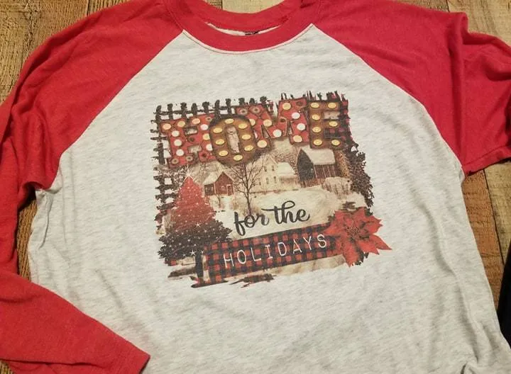 Home For The Holidays Adult Shirt, Raglan Baseball 3/4 Sleeve, Vintage Christmas Shirt