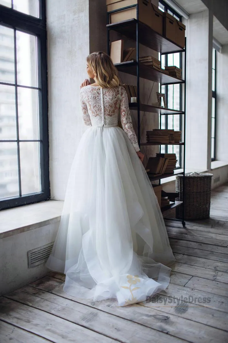 Long Lace Sleeve Two Piece Wedding Dress