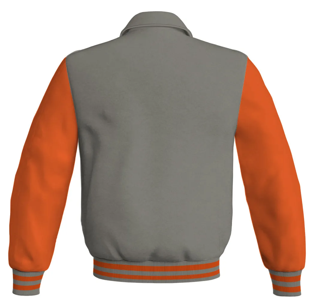 Luxury Bomber Classic Jacket Gray Body and Orange Leather Sleeves