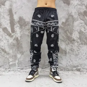 Man Fall Outfits Cargo Pants Men's Paisley Full Printed Multi-Pocket Slim Fit Casual Trousers