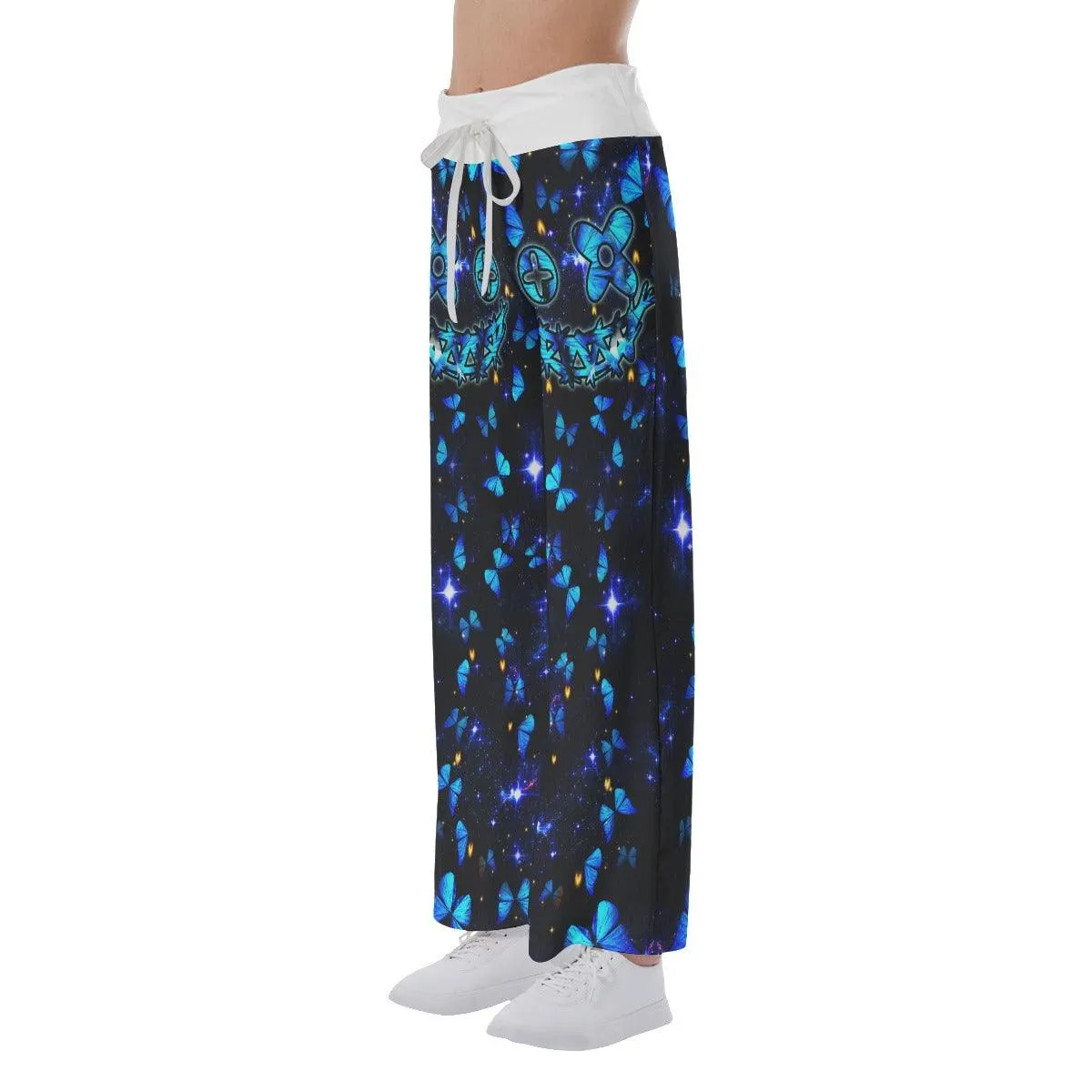 Neon Light Skull Butterfly High-waisted Wide Leg Pants